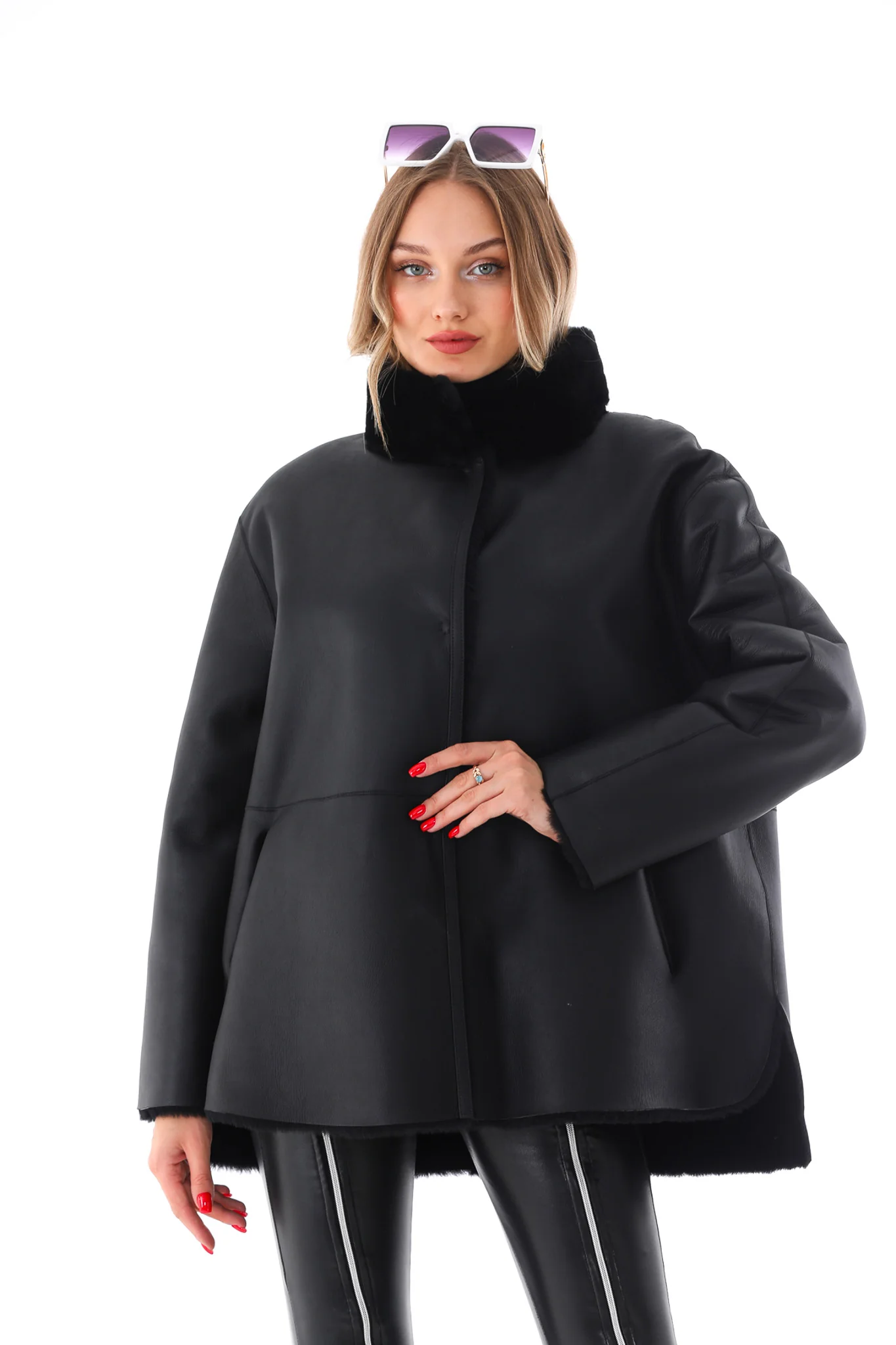 The Luxera Reversible Black Shearling Women Leather Jacket - Image 13