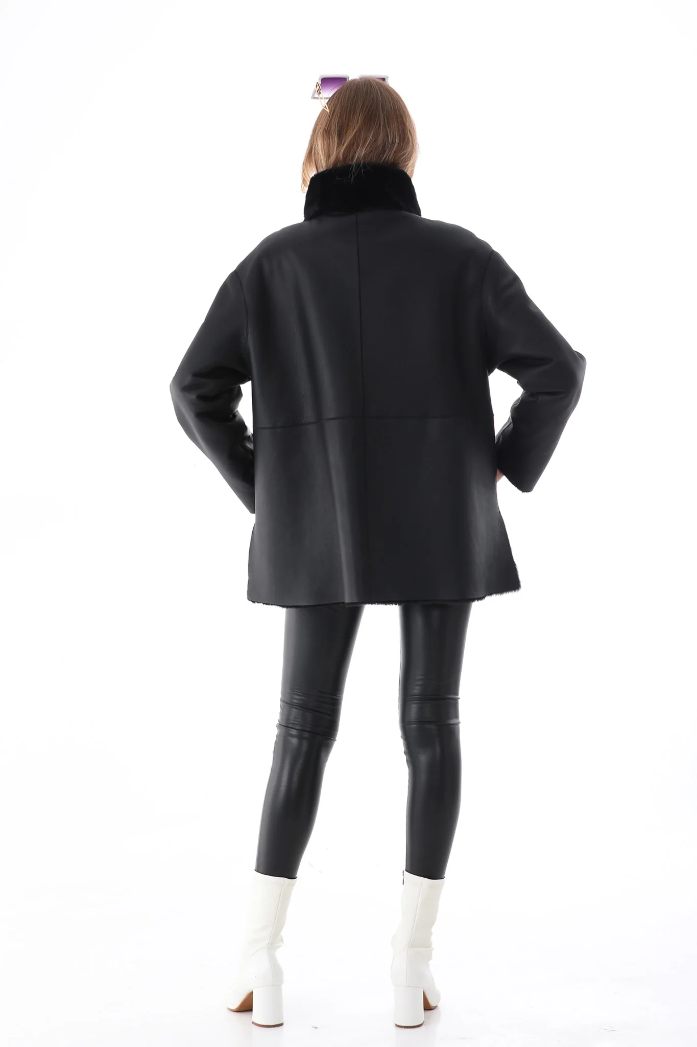The Luxera Reversible Black Shearling Women Leather Jacket - Image 6