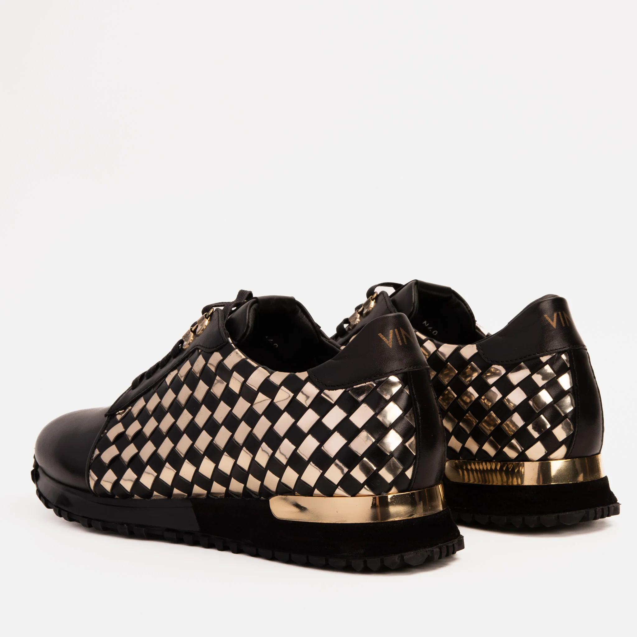 The Mackenzie Black & Gold Woven Leather Men Sneaker - Image 3