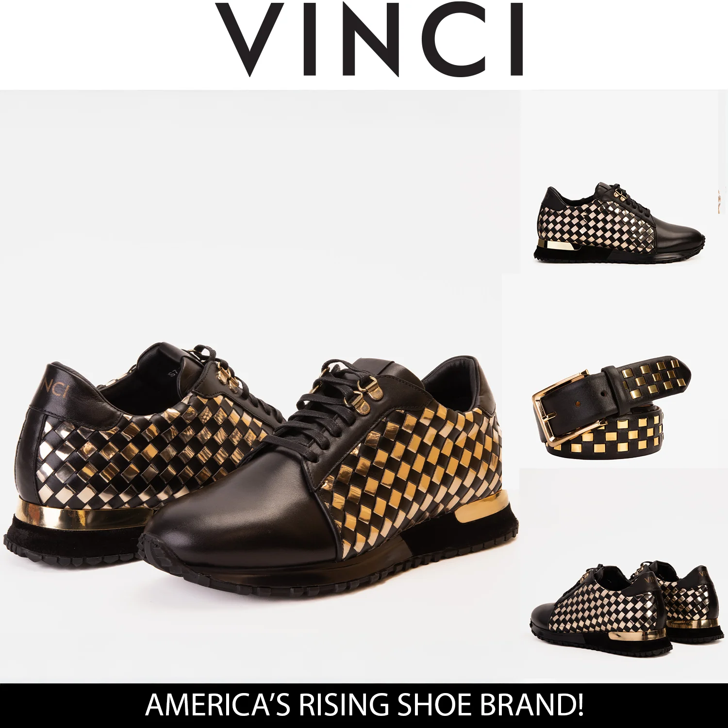 The Mackenzie Black & Gold Woven Leather Men Sneaker - Image 5
