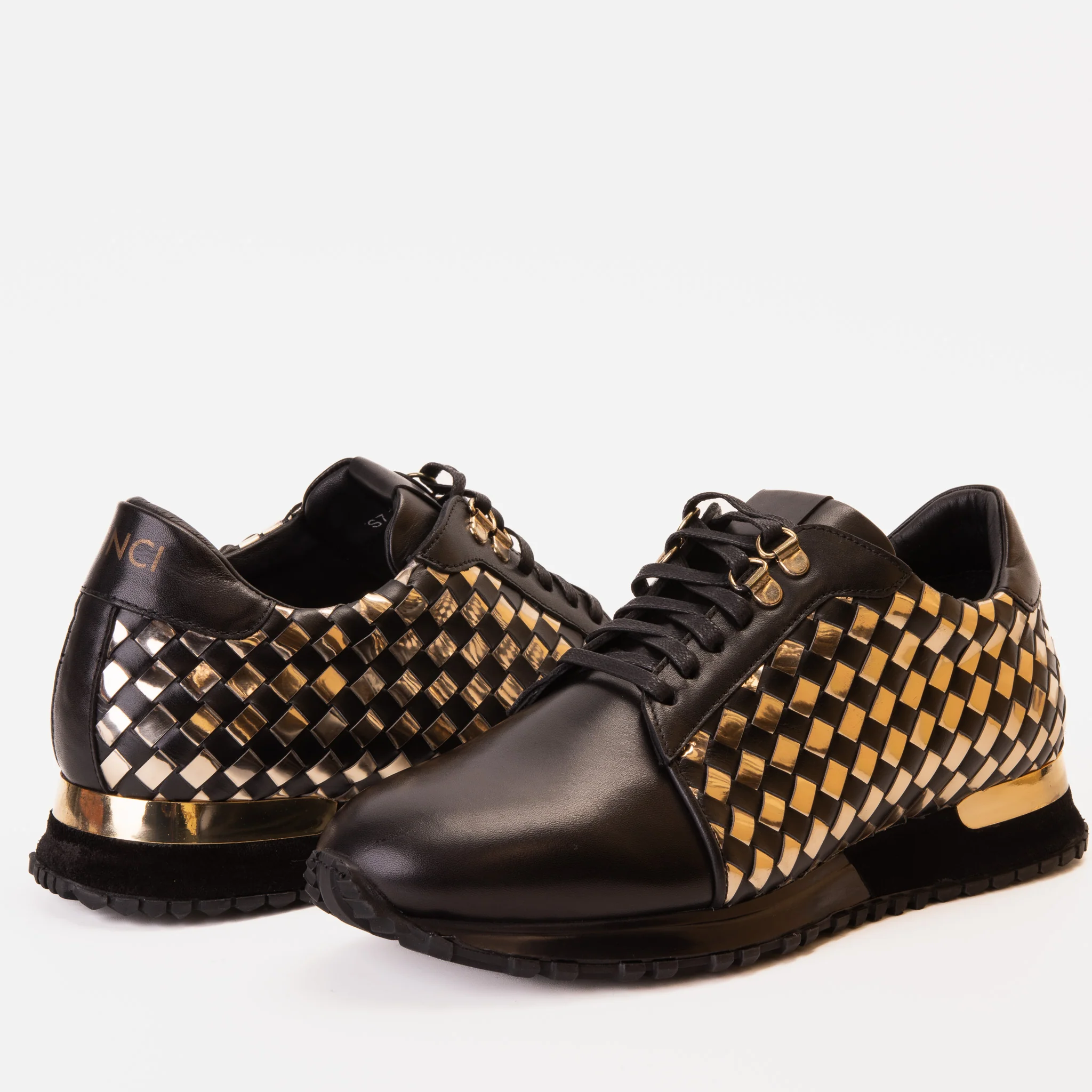 The Mackenzie Black & Gold Woven Leather Men Sneaker - Image 6