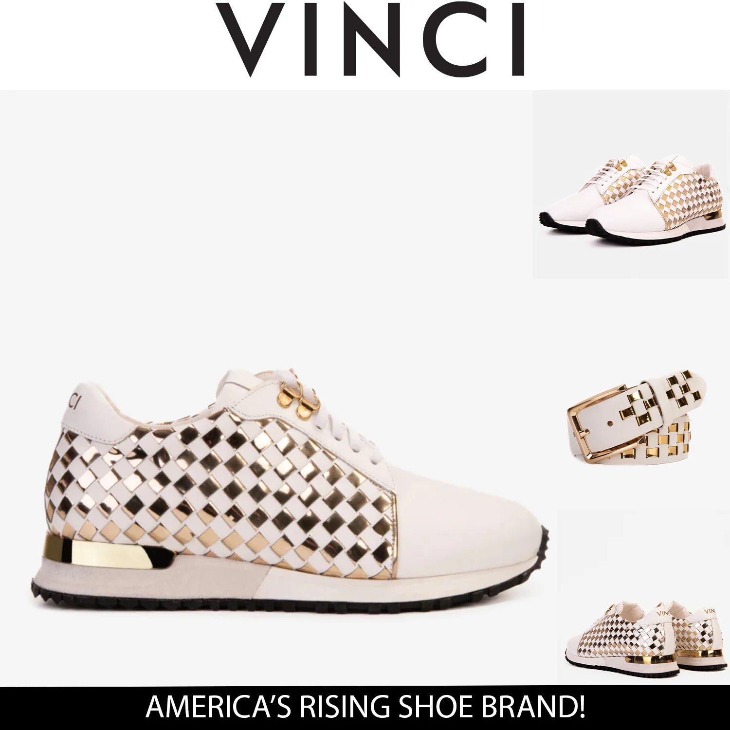 The Mackenzie White & Gold Woven Leather Men Sneaker - Image 11