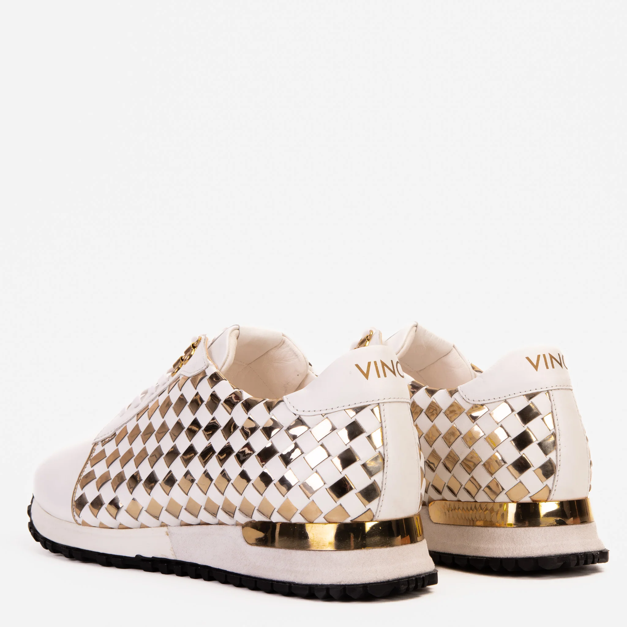 The Mackenzie White & Gold Woven Leather Men Sneaker - Image 4