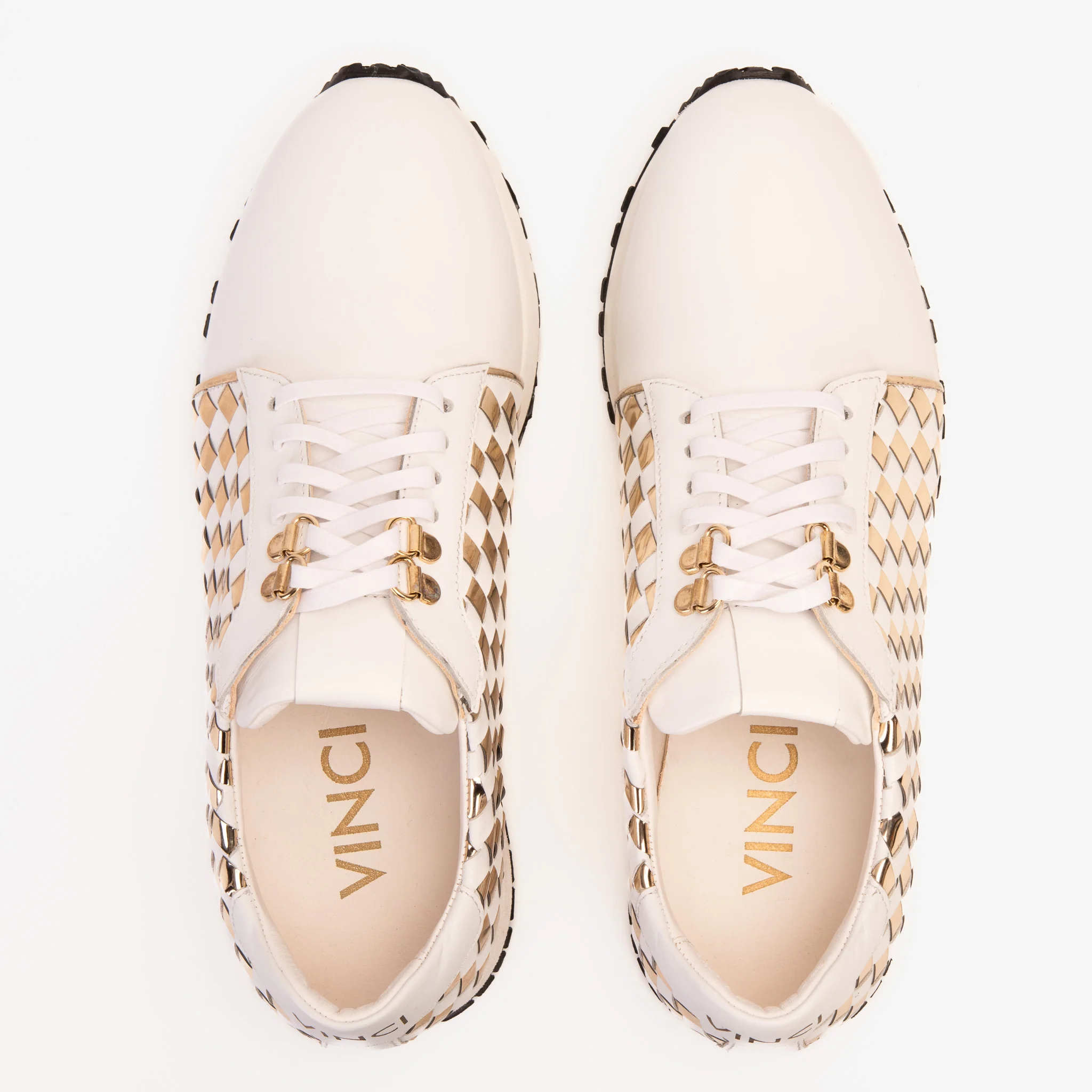 The Mackenzie White & Gold Woven Leather Men Sneaker - Image 7