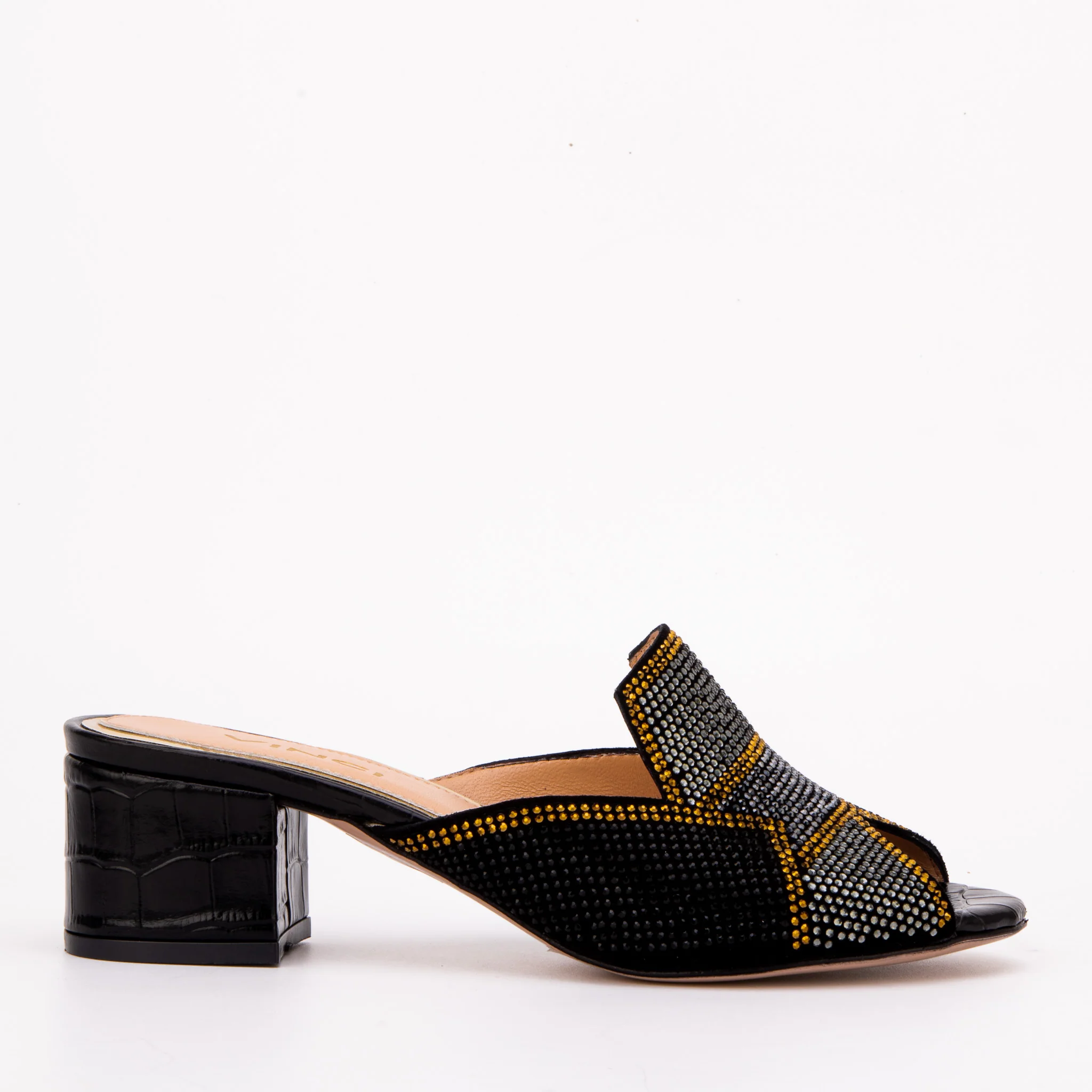 The Magnolia Black Glitter Leather Women Sandal - Image 2