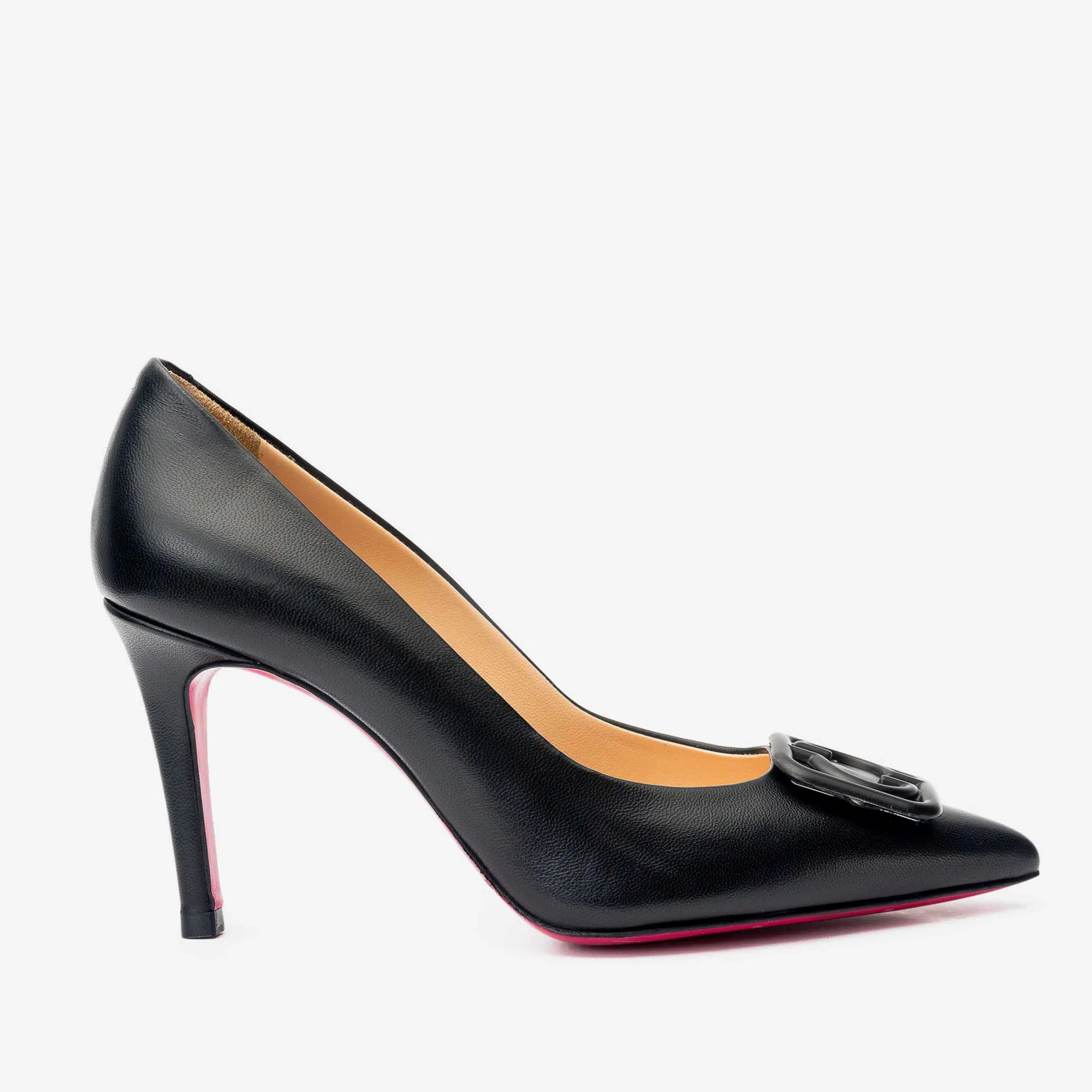 The Maneadero Black Leather Pump Fuchsia Sole Women Shoe - Image 2