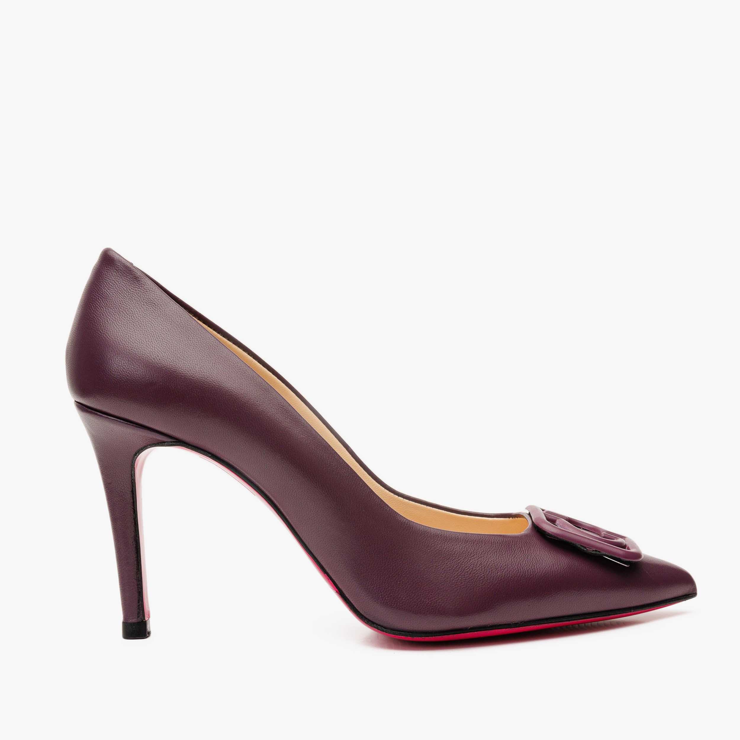 The Maneadero Dark Purple Leather Pump Fuchsia Sole Women Shoe - Image 2