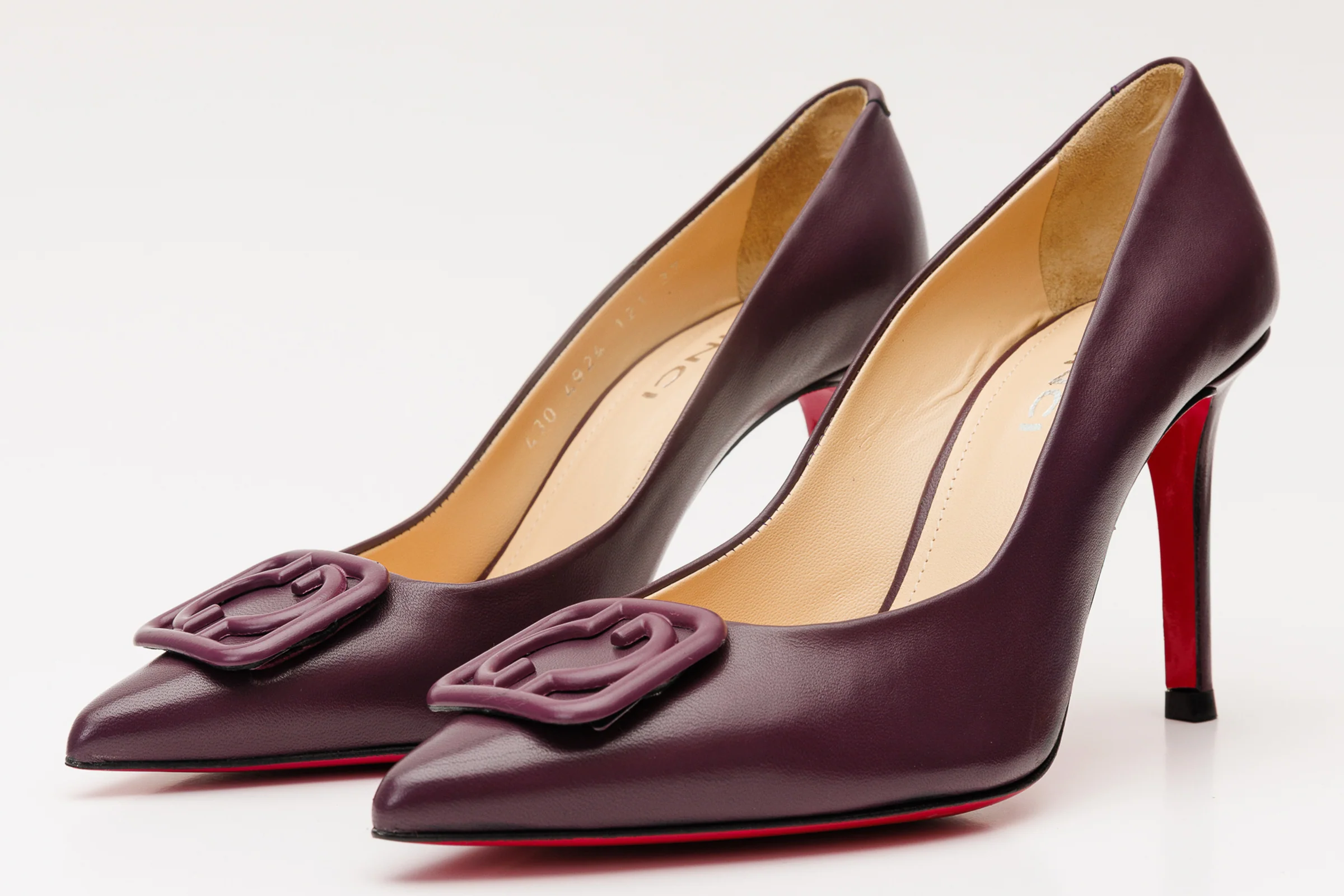 The Maneadero Dark Purple Leather Pump Fuchsia Sole Women Shoe - Image 3