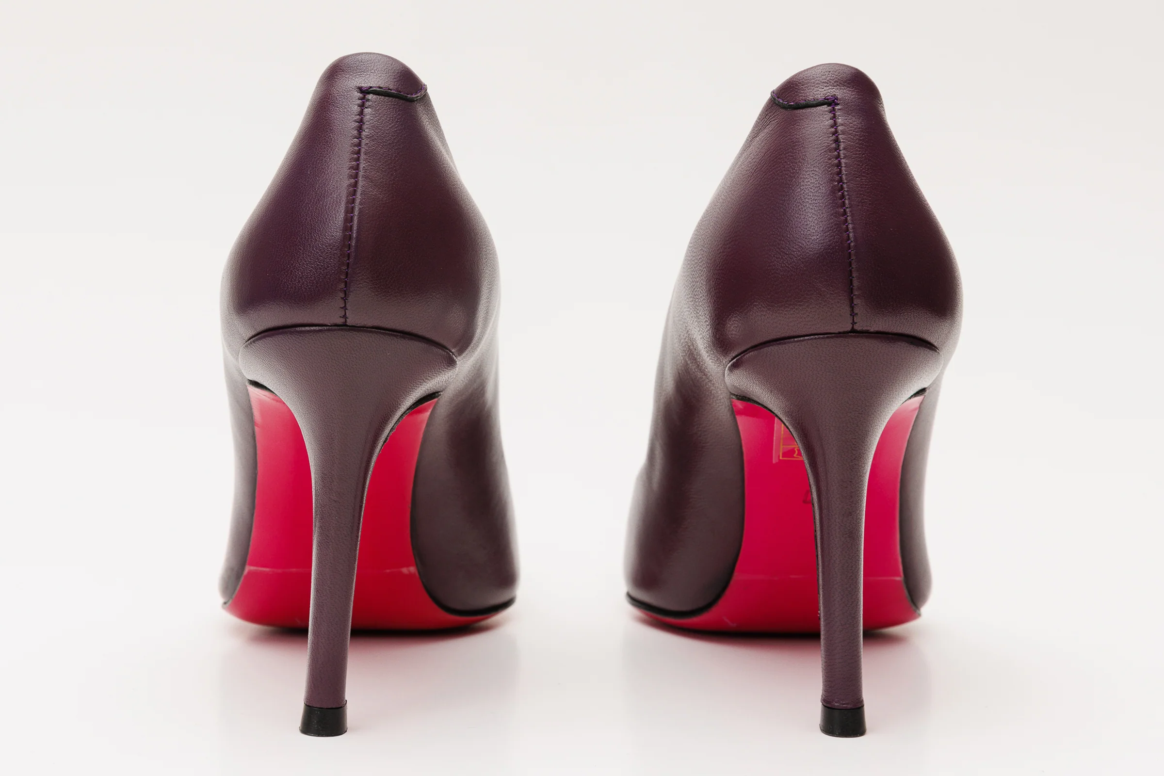 The Maneadero Dark Purple Leather Pump Fuchsia Sole Women Shoe - Image 4