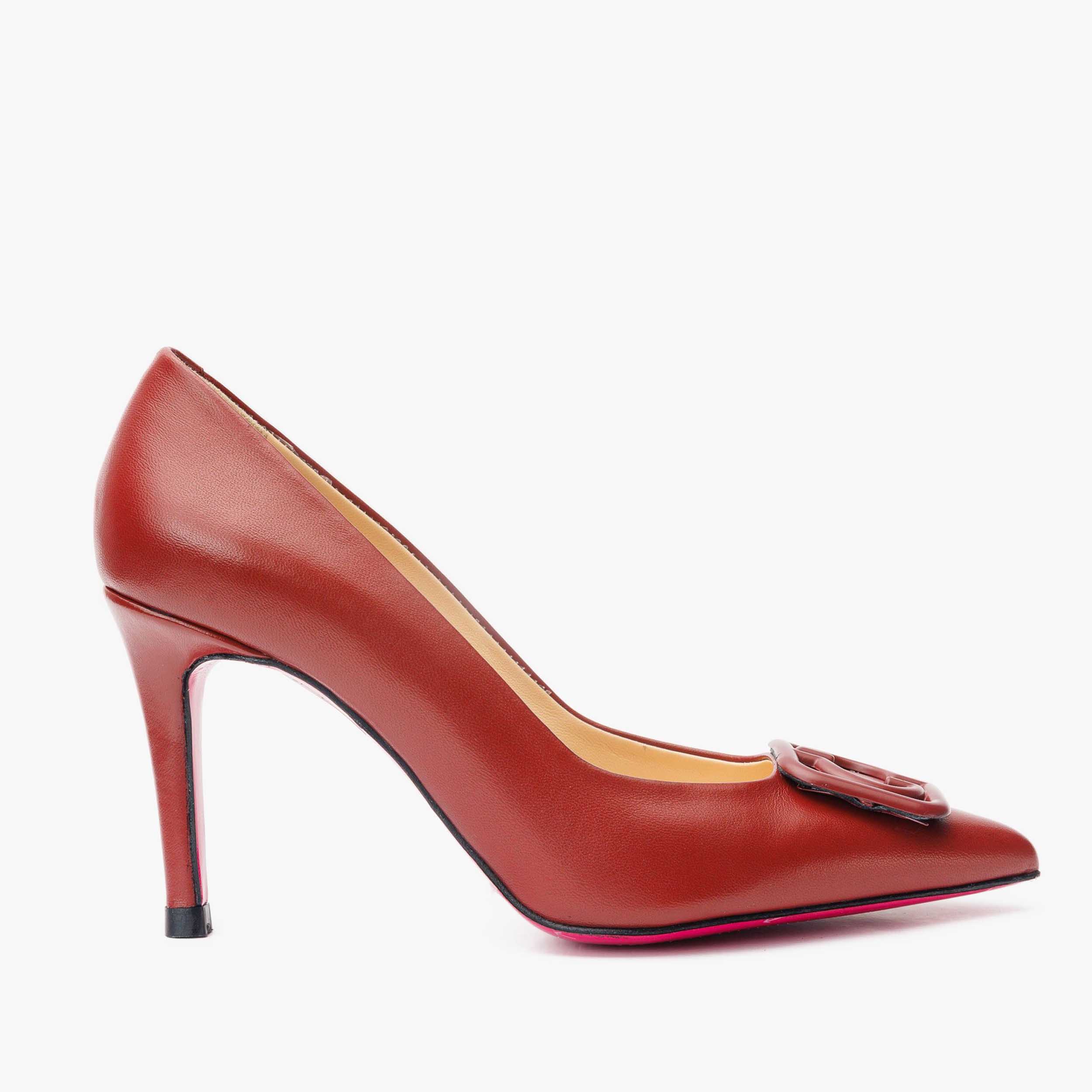The Maneadero Dark Red Leather Pump Fuchsia Sole Women Shoe - Image 2