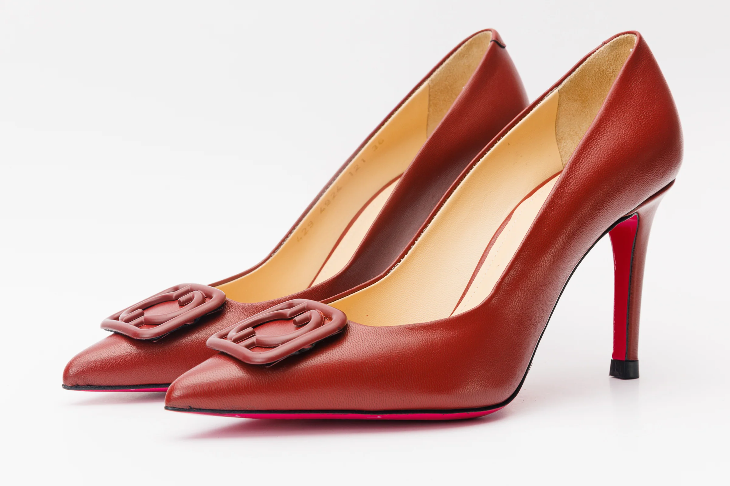 The Maneadero Dark Red Leather Pump Fuchsia Sole Women Shoe - Image 3