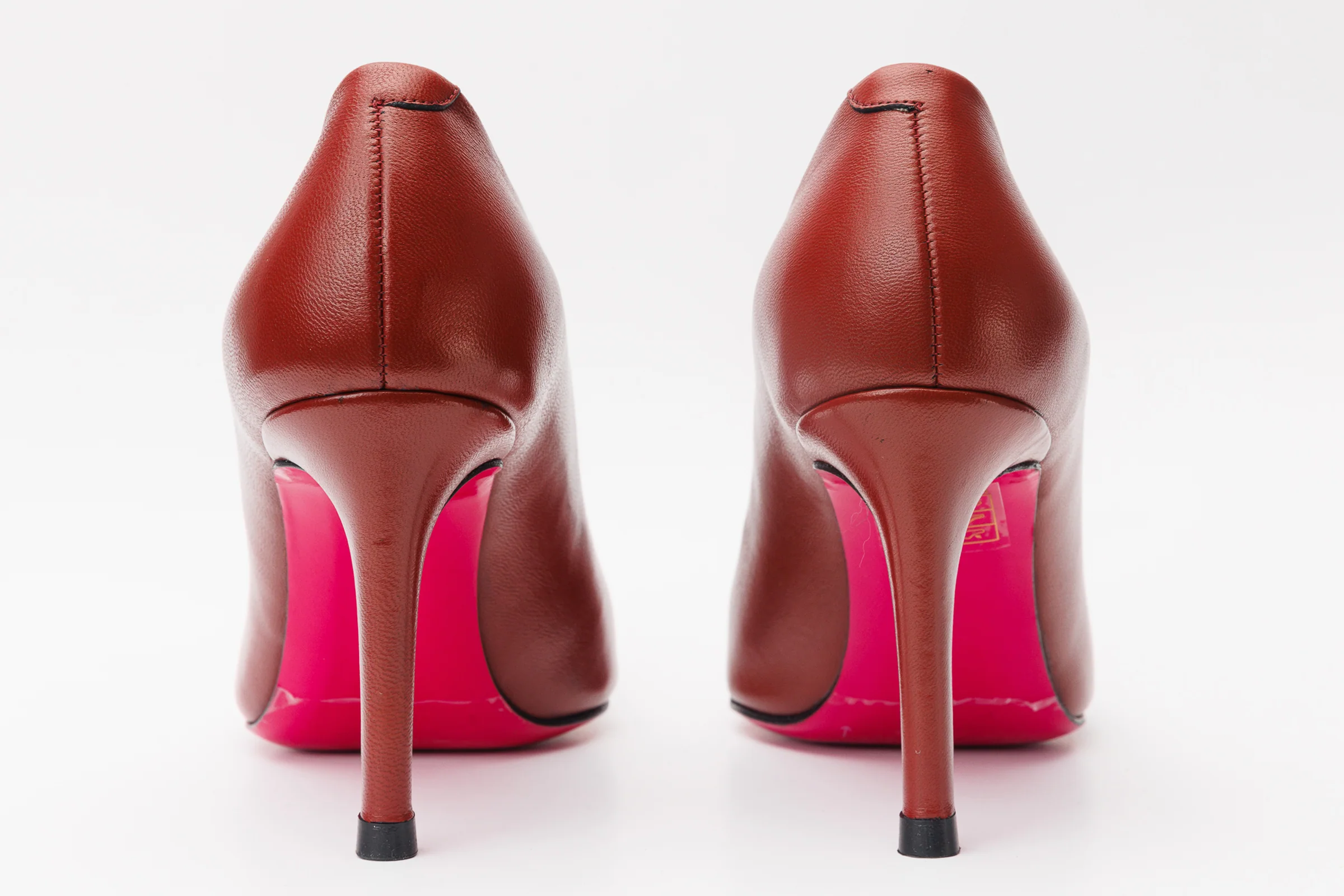 The Maneadero Dark Red Leather Pump Fuchsia Sole Women Shoe - Image 4