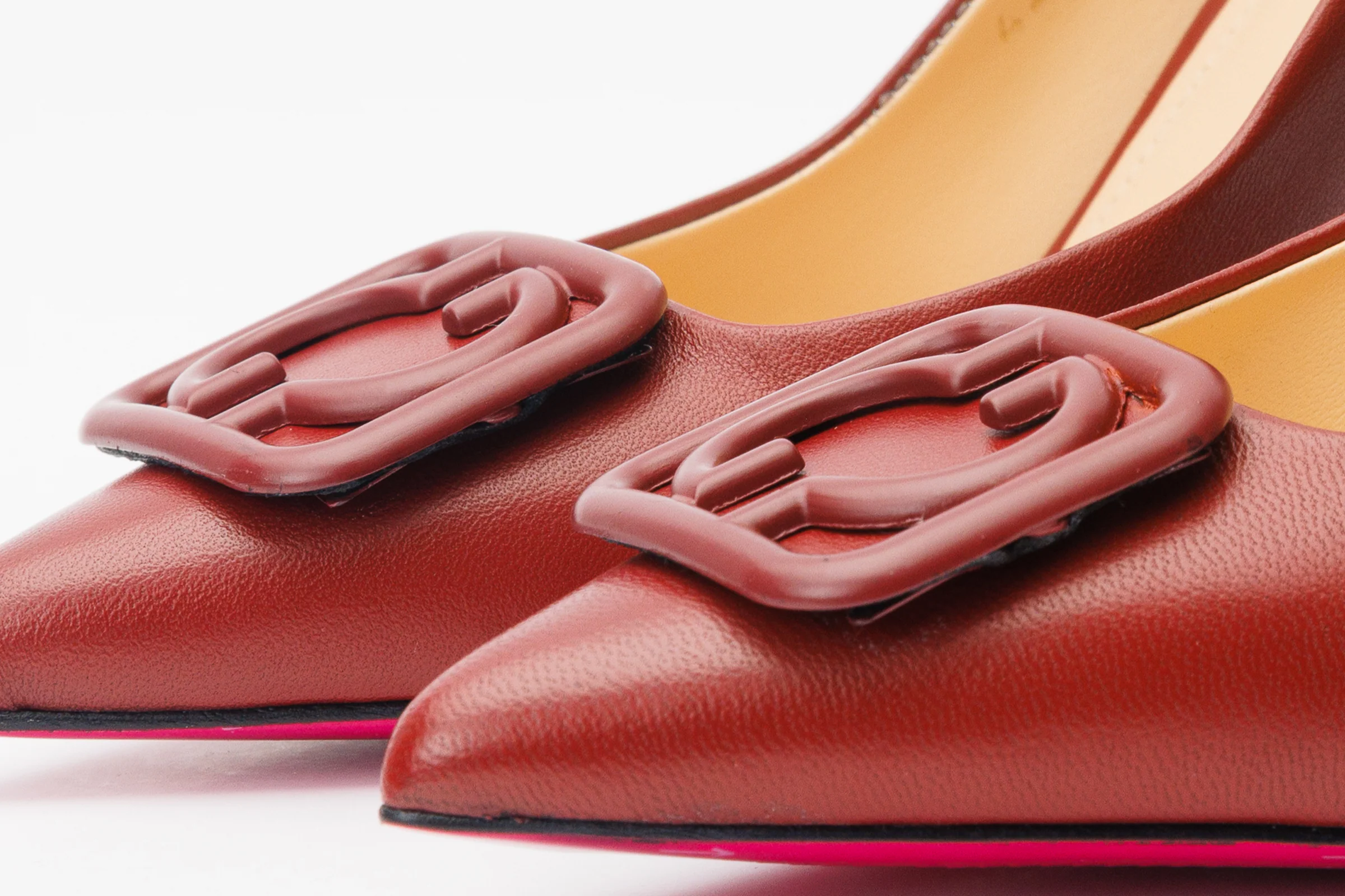The Maneadero Dark Red Leather Pump Fuchsia Sole Women Shoe - Image 5