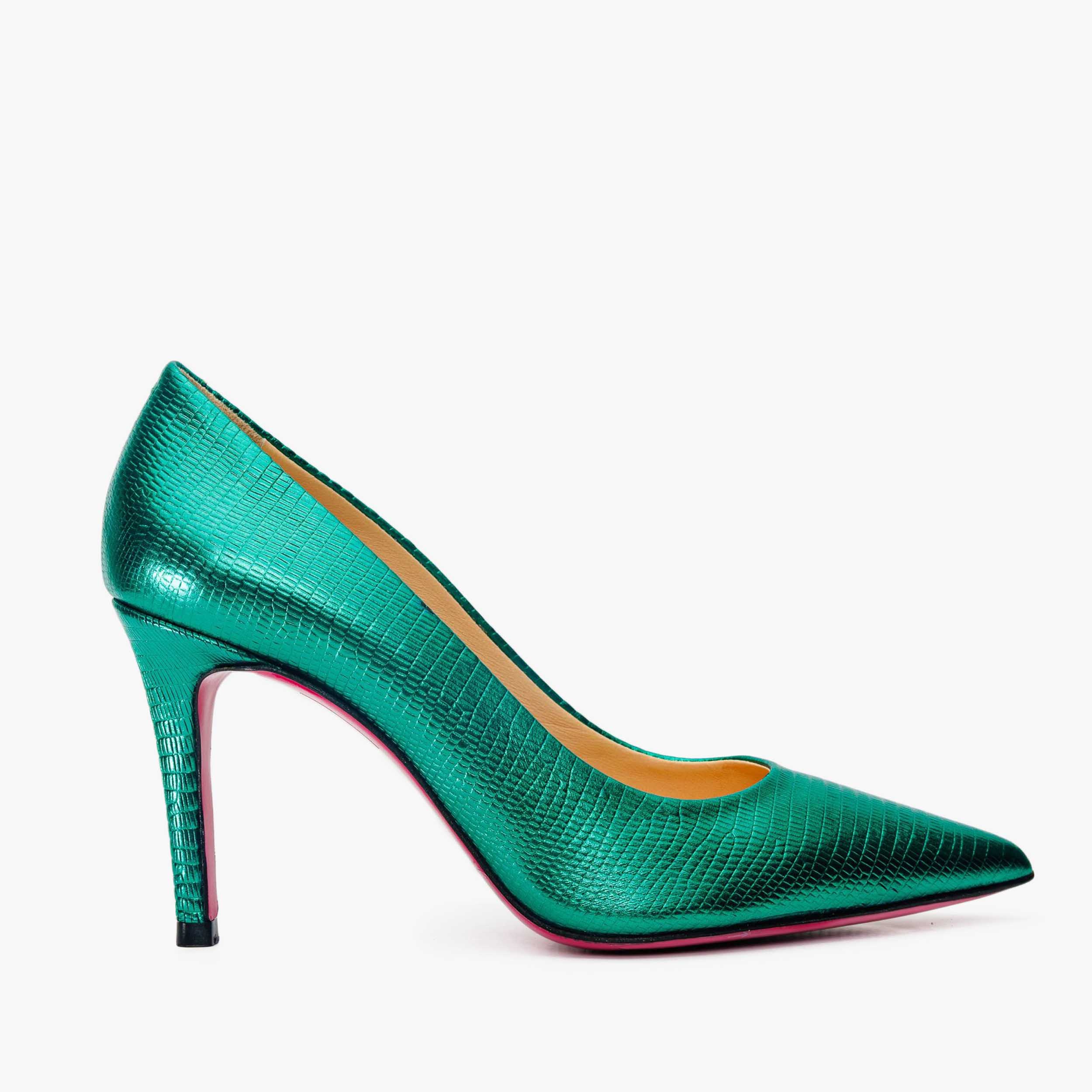 The Maple Green Leather Pump Fuchsia Sole Women Shoe - Image 2