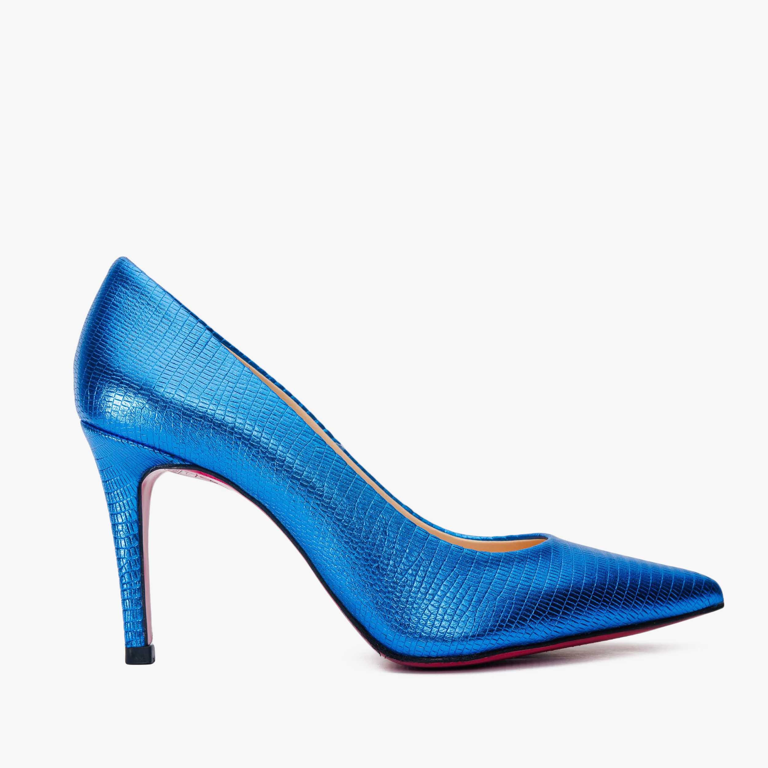 The Maple Sax Blue Leather Pump Fuchsia Sole Women Shoe - Image 2