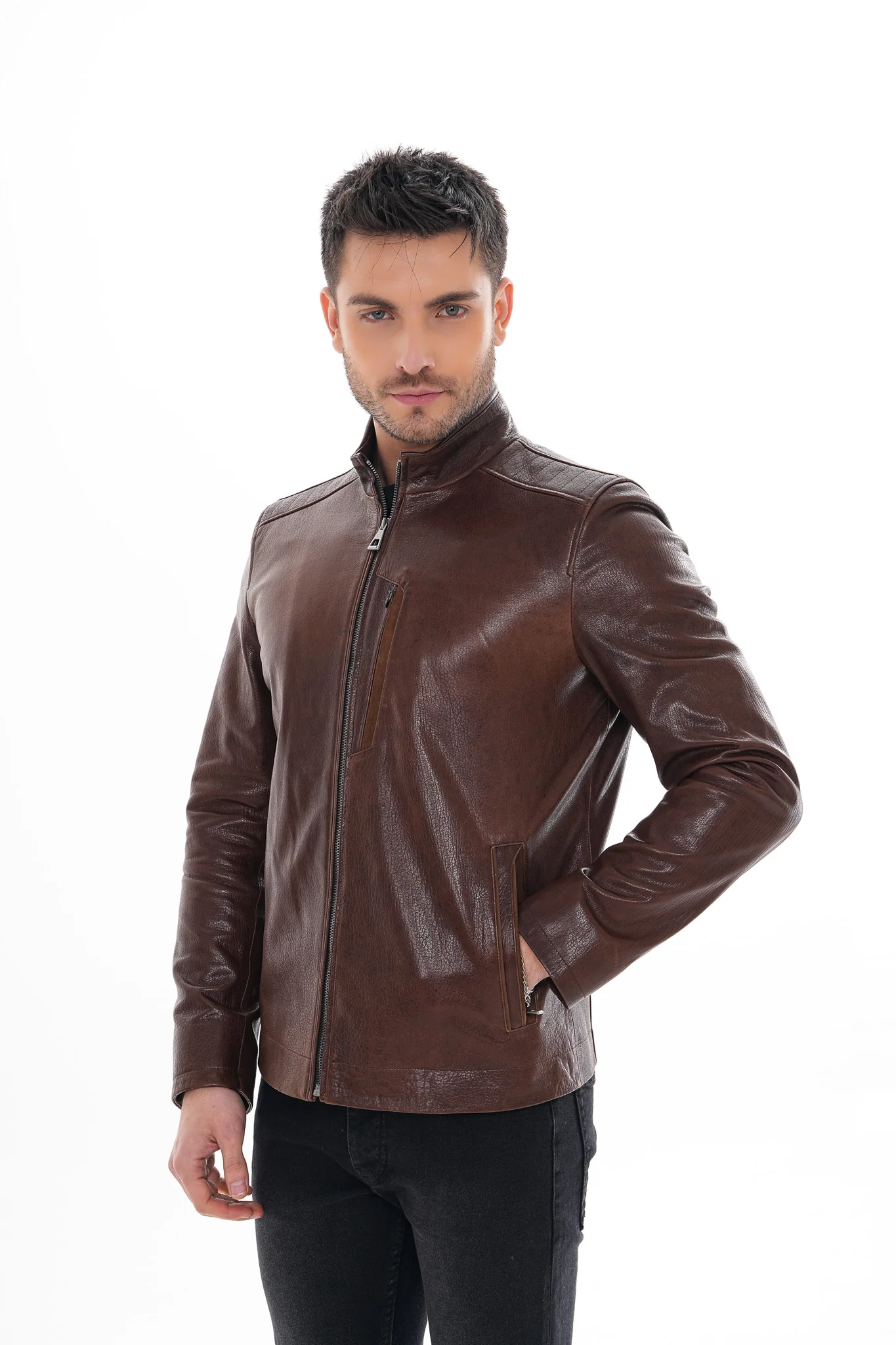 The Marco Brown Leather Men Jacket - Image 10