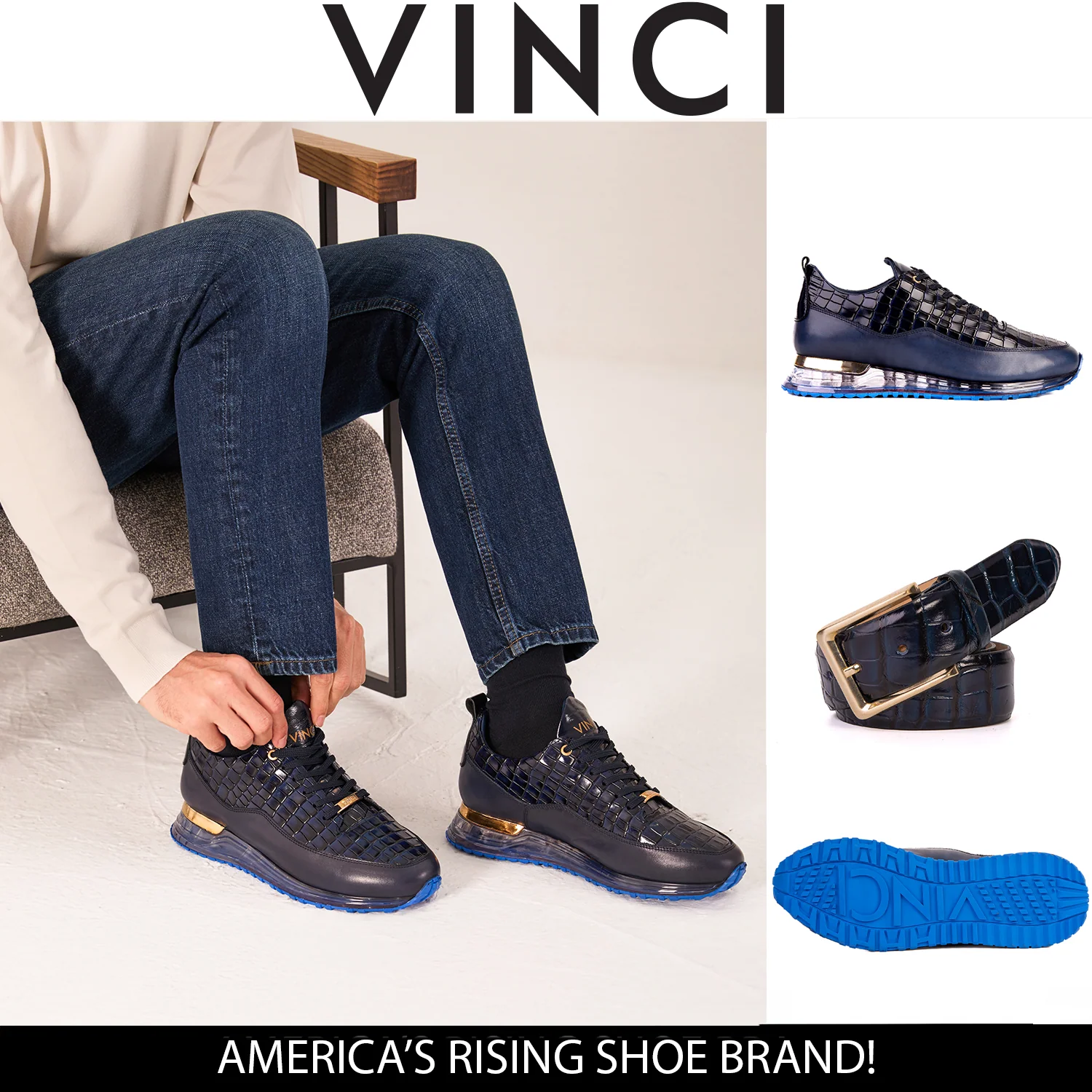 The Marseille Navy Blue Leather Men Sneaker - Image 4