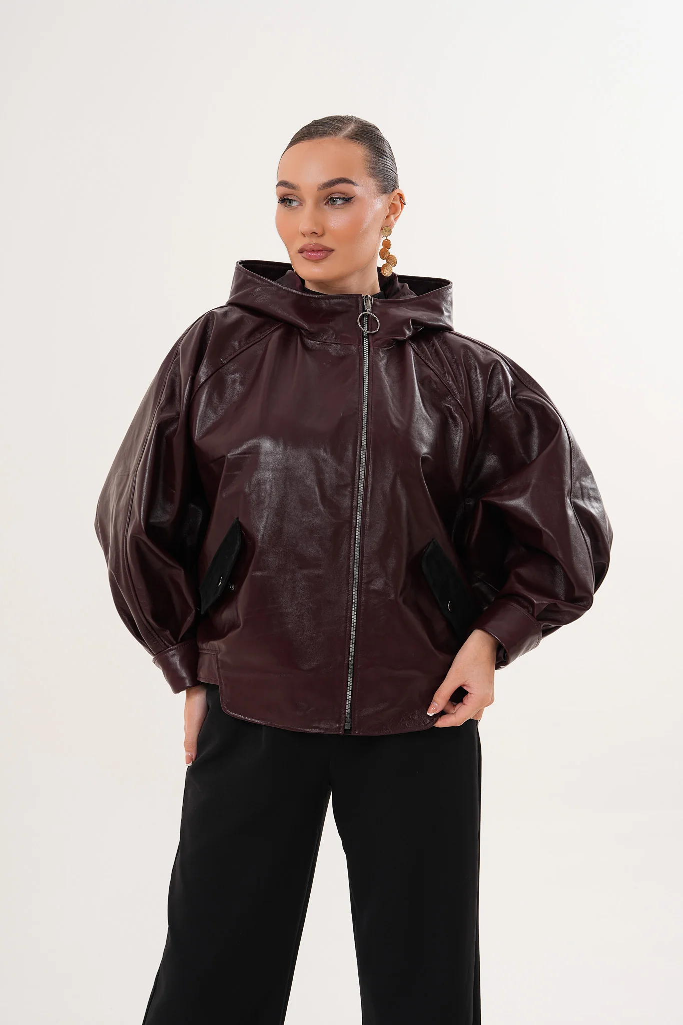 The Marvella Burgundy Leather Women Jacket - Image 11