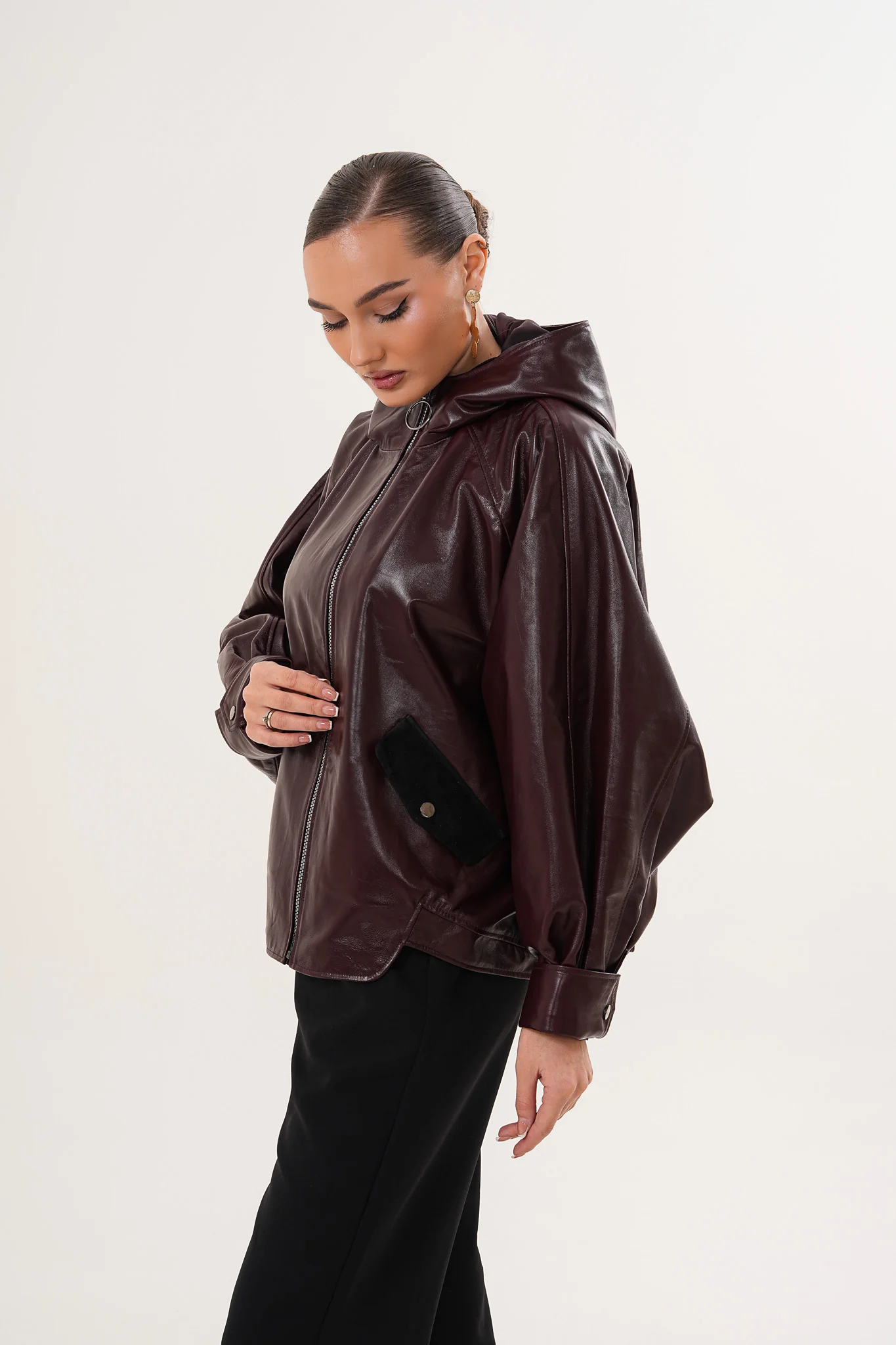 The Marvella Burgundy Leather Women Jacket - Image 12