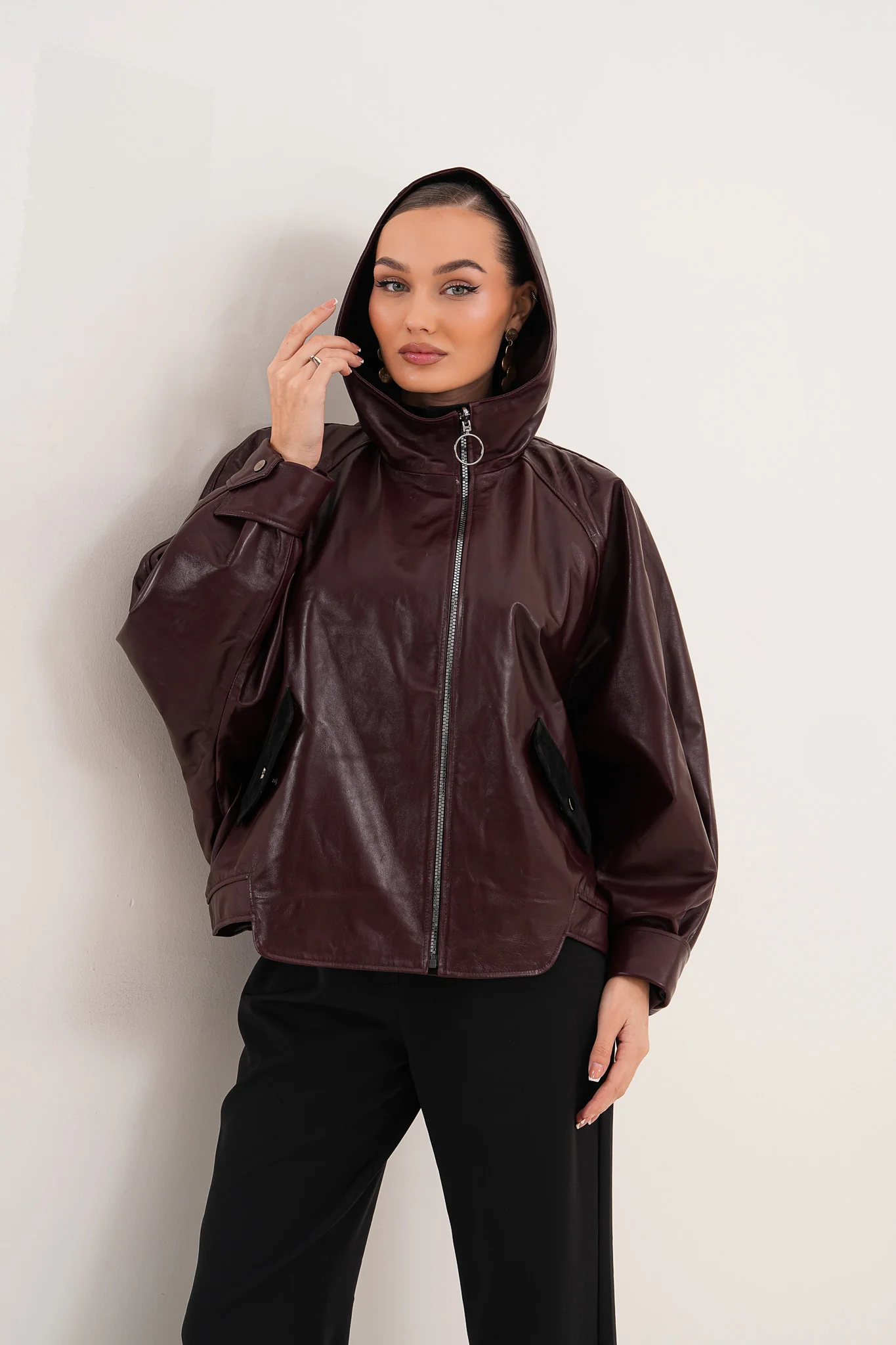 The Marvella Burgundy Leather Women Jacket - Image 13