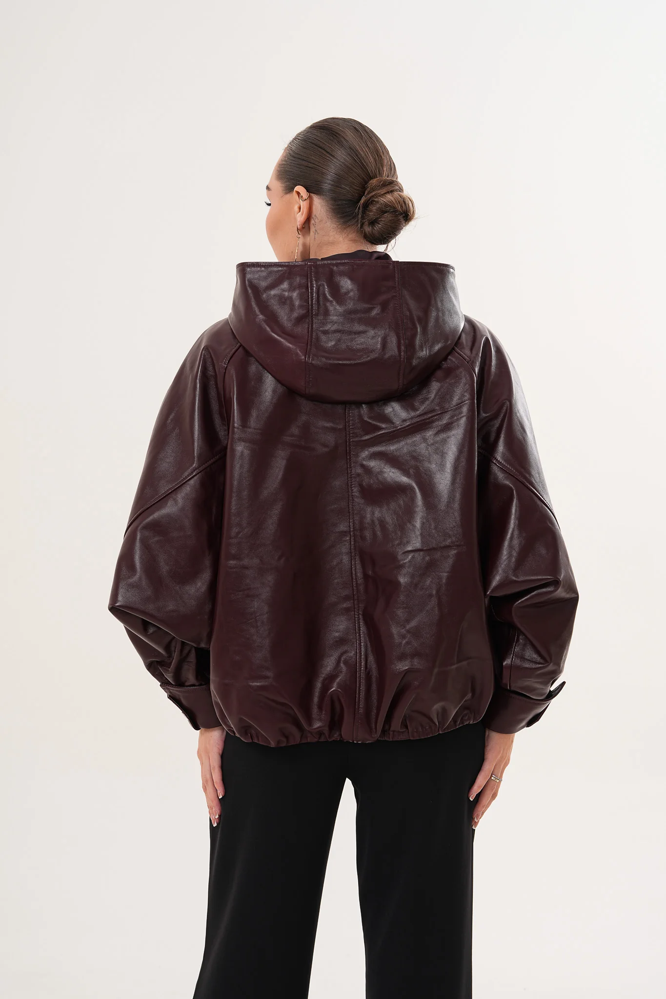 The Marvella Burgundy Leather Women Jacket - Image 3