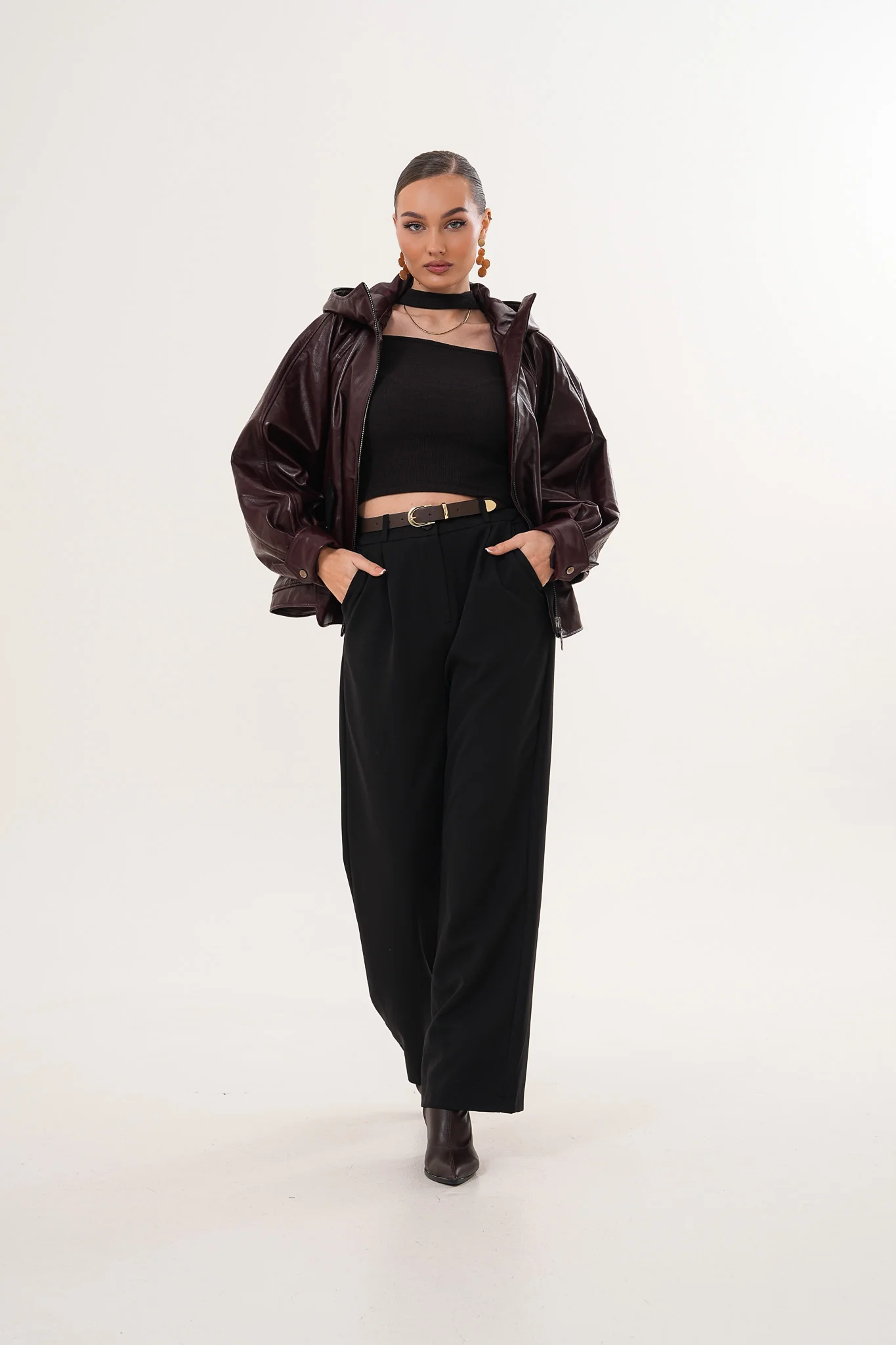 The Marvella Burgundy Leather Women Jacket - Image 5
