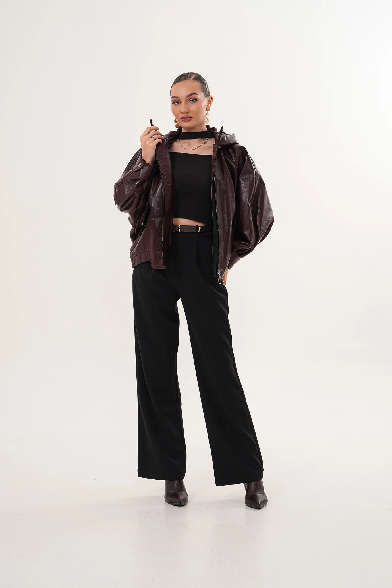 The Marvella Burgundy Leather Women Jacket - Image 6