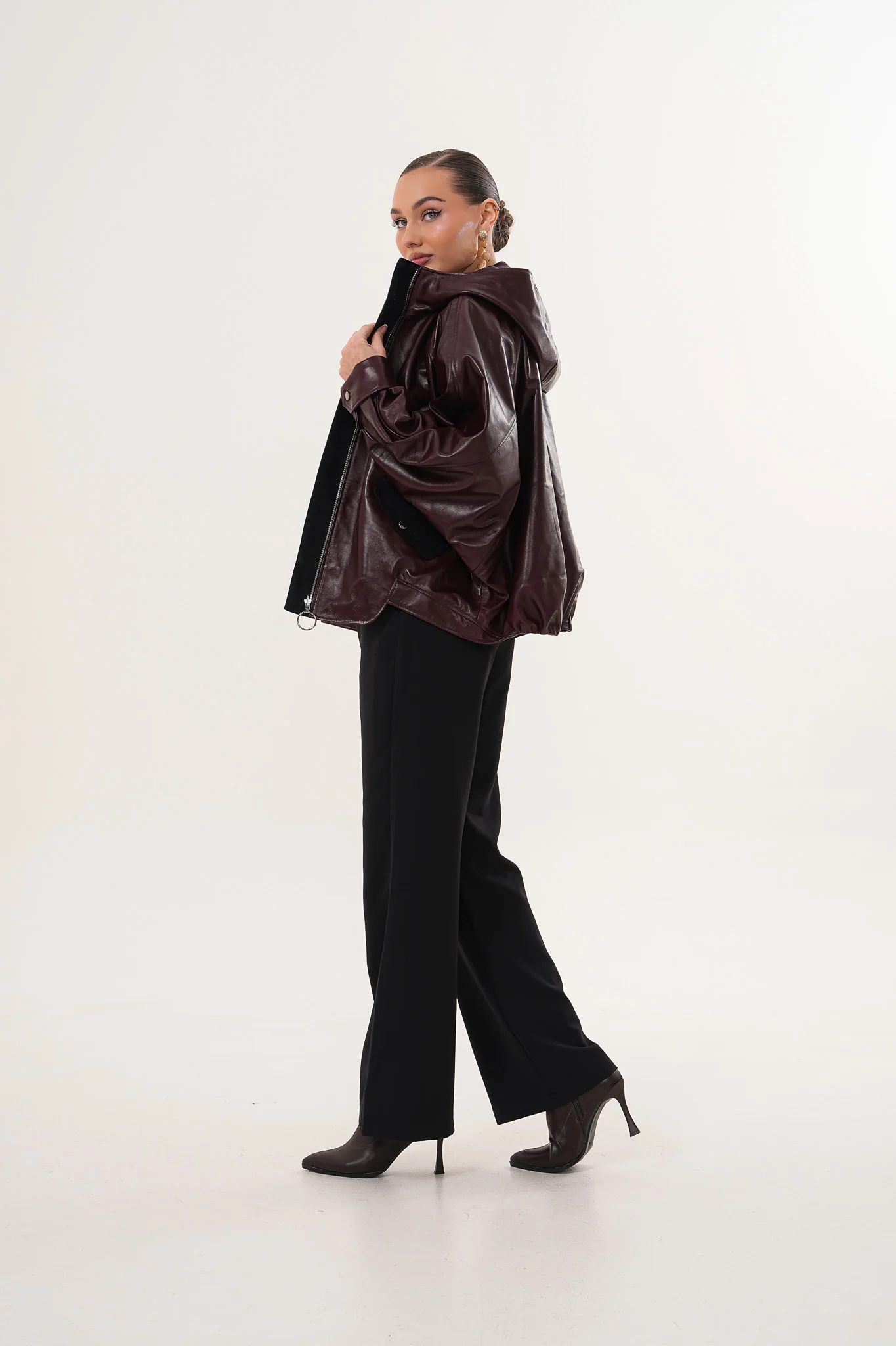 The Marvella Burgundy Leather Women Jacket - Image 7