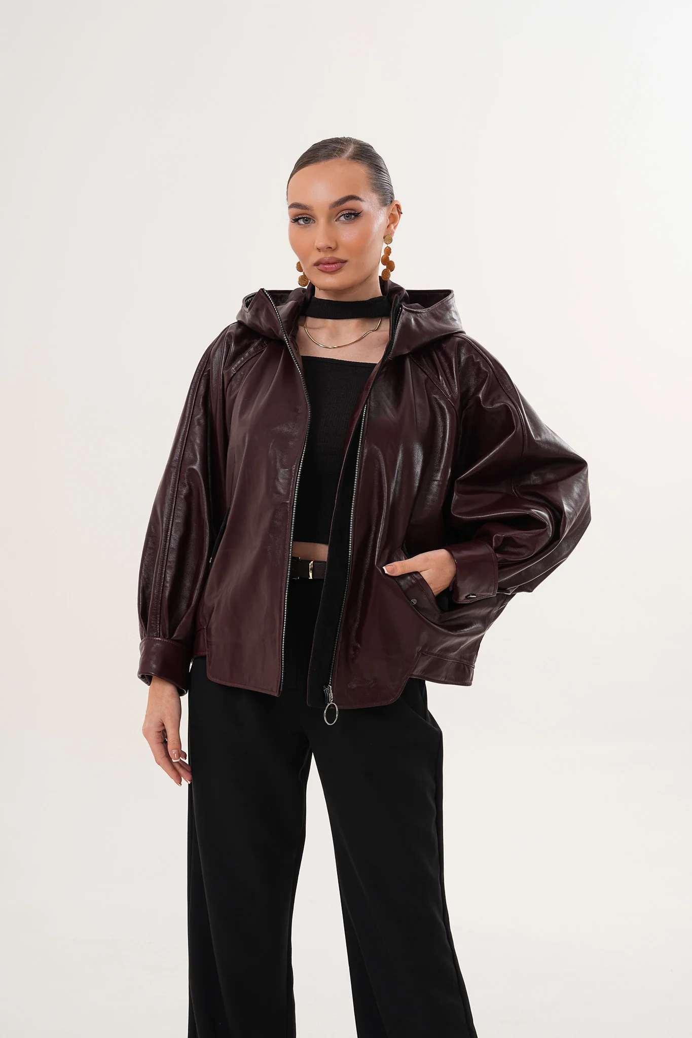 The Marvella Burgundy Leather Women Jacket - Image 8