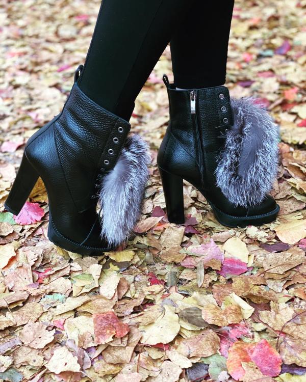 The Melo Black Leather Natural Fur Mid Calf Platform Heel Women Boot - Image 3