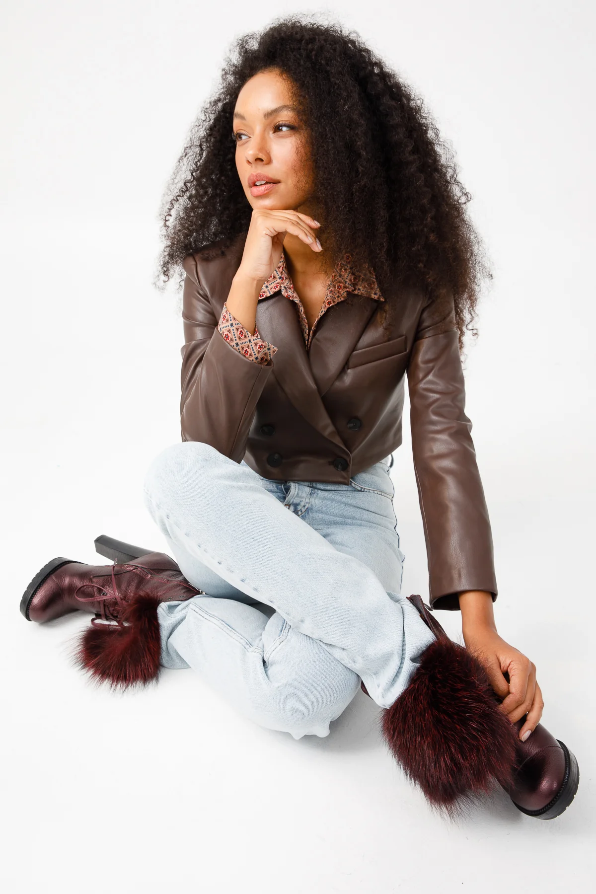 The Melo Burgundy Leather Natural Mid Calf Platform Heel Women Boot - Image 15