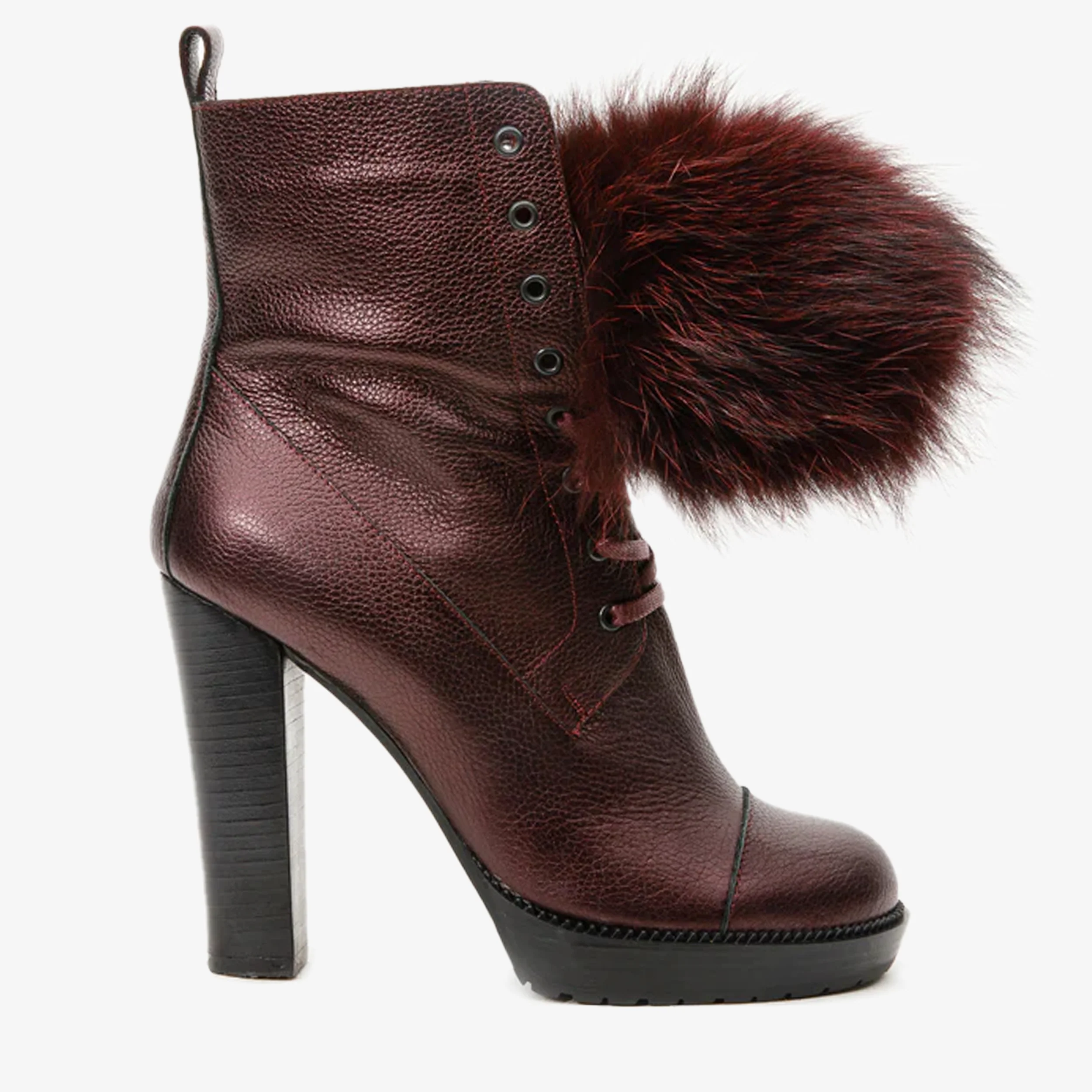 The Melo Burgundy Leather Natural Mid Calf Platform Heel Women Boot - Image 2