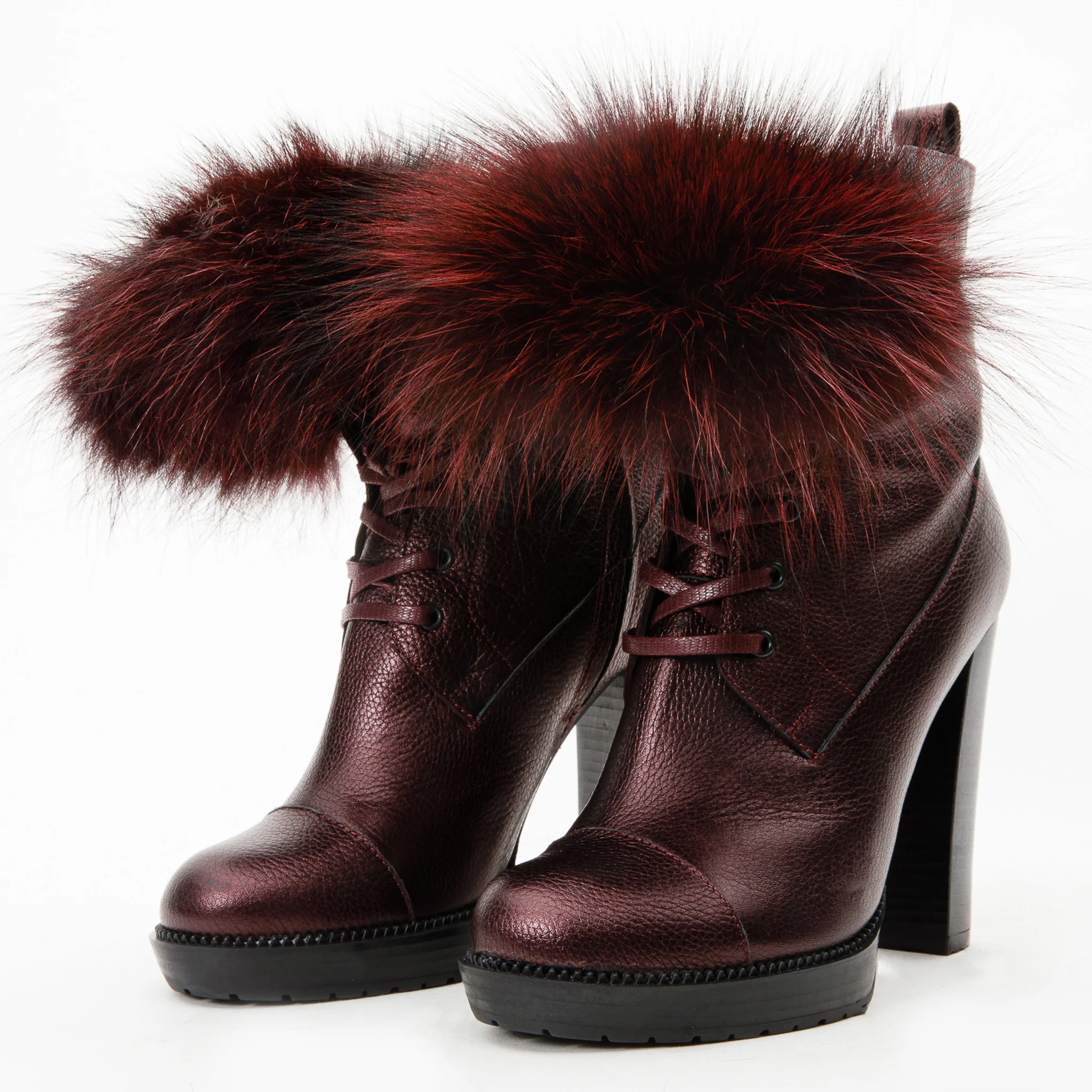 The Melo Burgundy Leather Natural Mid Calf Platform Heel Women Boot - Image 4