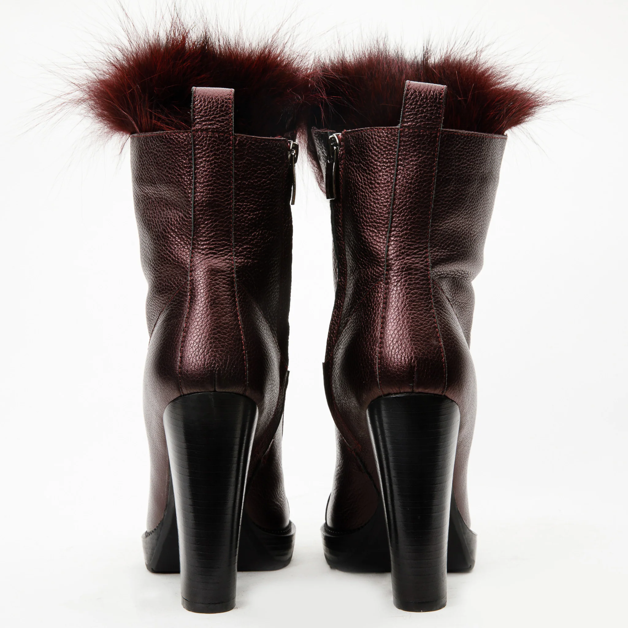 The Melo Burgundy Leather Natural Mid Calf Platform Heel Women Boot - Image 5