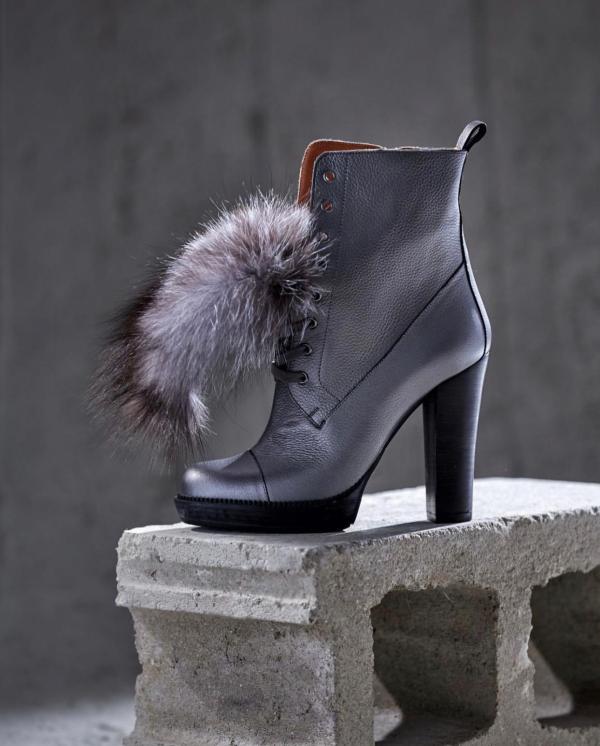 The Melo Gray Leather Natural Fur Mid Calf Platform Heel Women Boot - Image 8