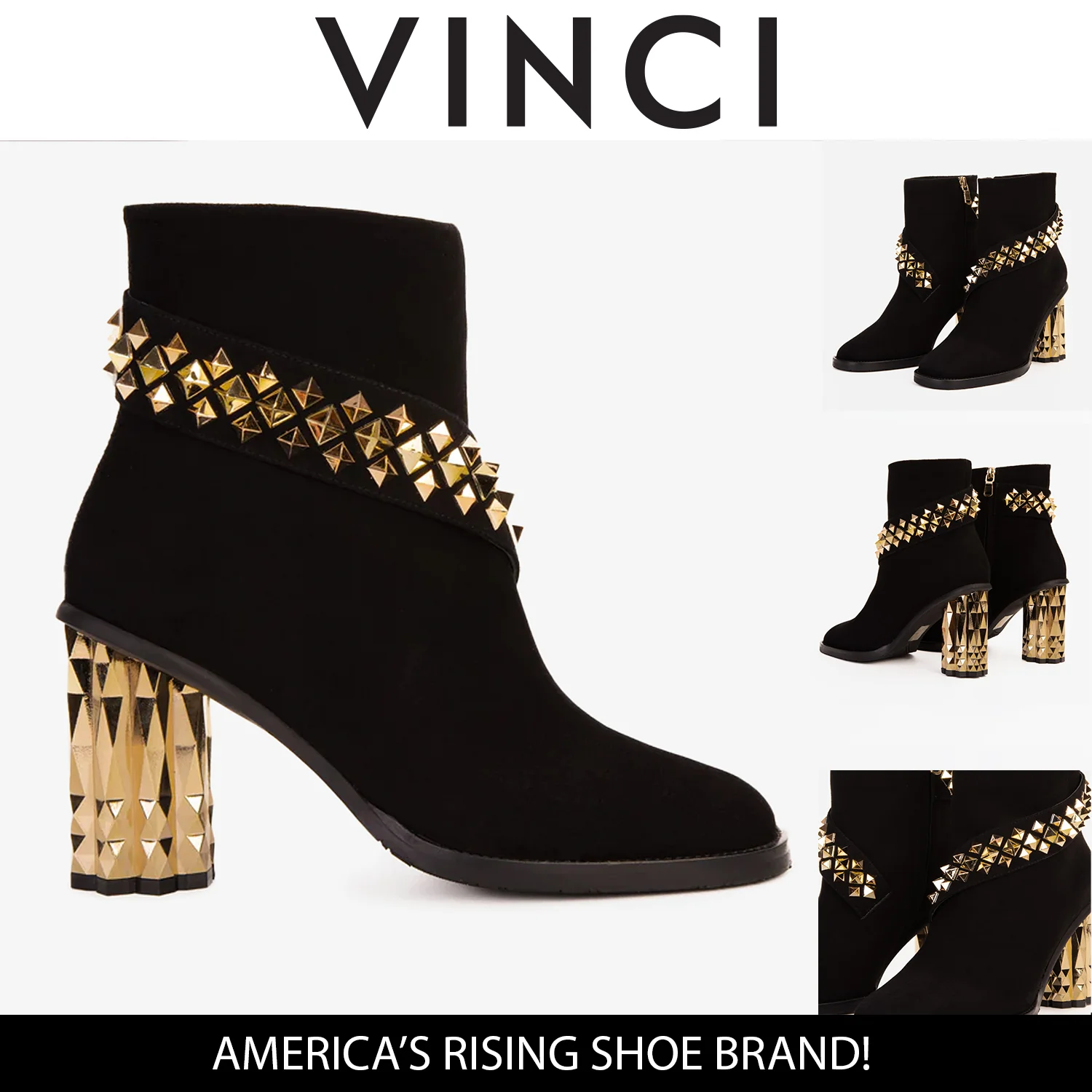 The Metal Black Suede Leather Block Heel Women Boot - Image 9