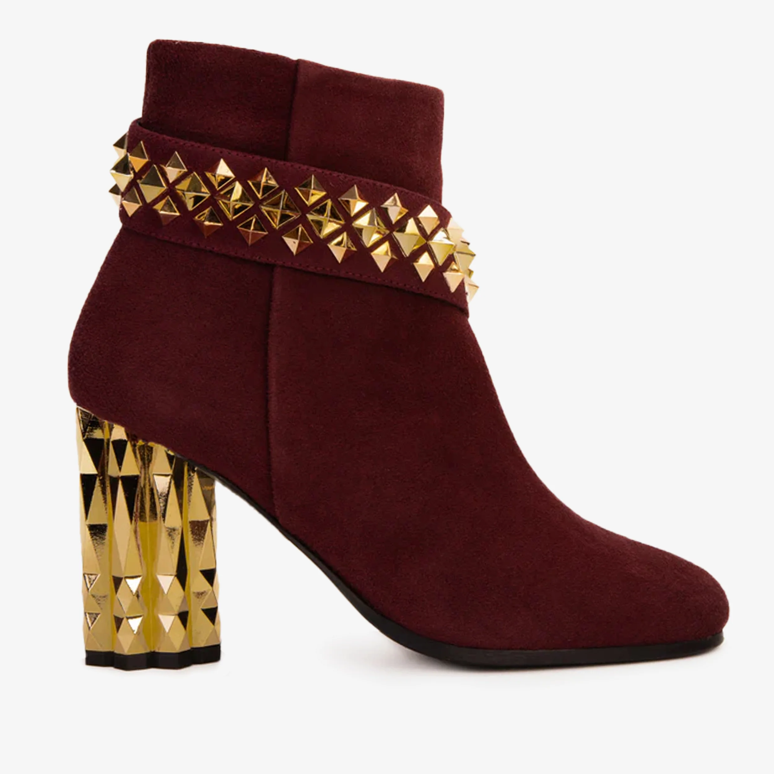 The Metal Burgundy Suede Leather Block Heel Women Boot - Image 2