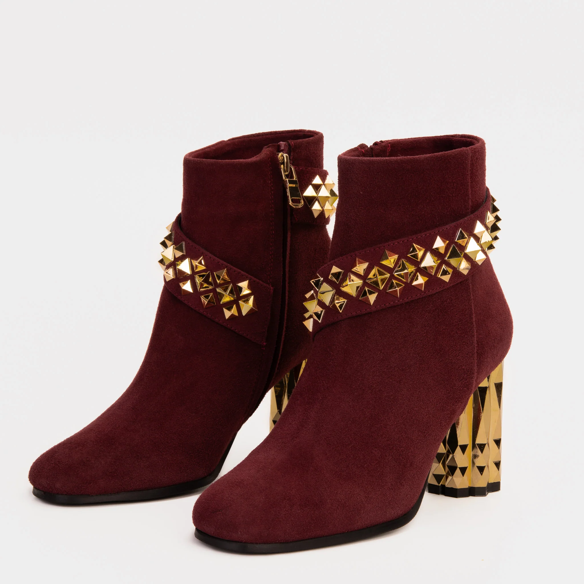 The Metal Burgundy Suede Leather Block Heel Women Boot - Image 3