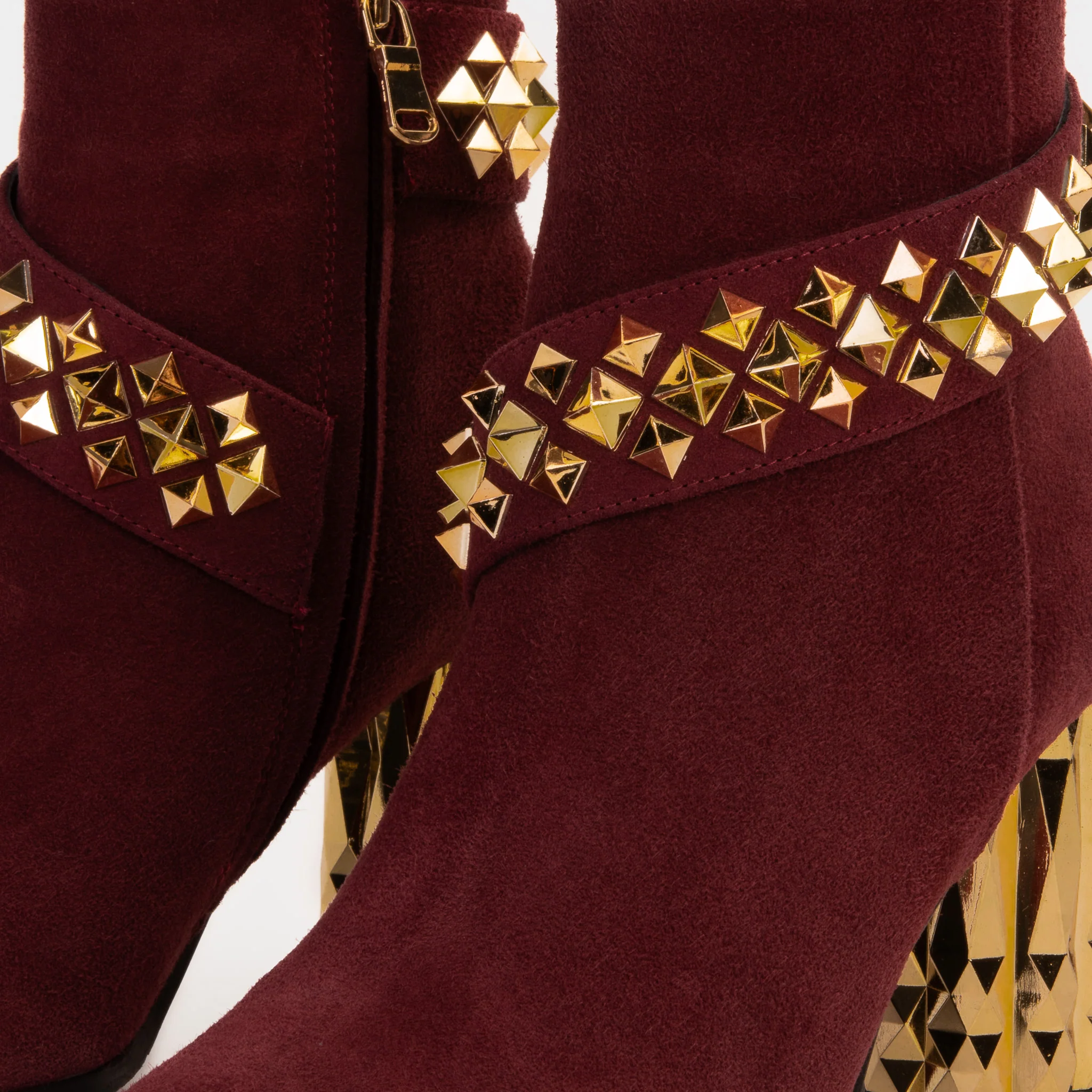 The Metal Burgundy Suede Leather Block Heel Women Boot - Image 4