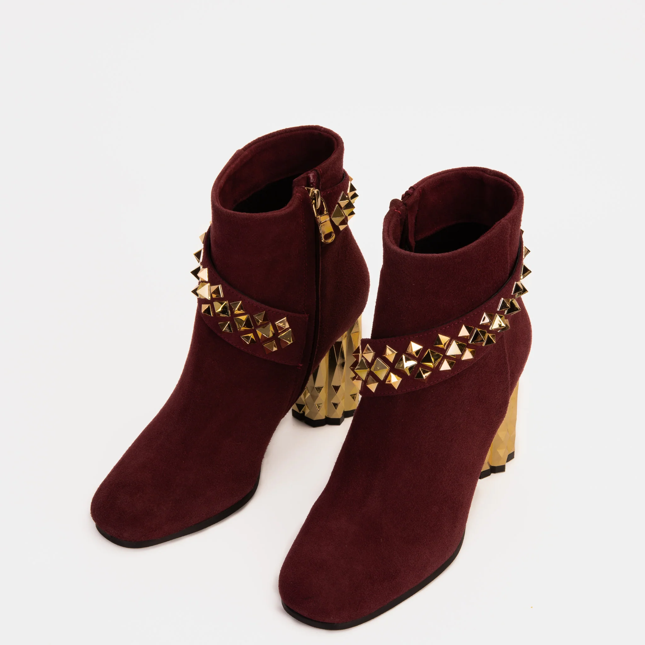 The Metal Burgundy Suede Leather Block Heel Women Boot - Image 5