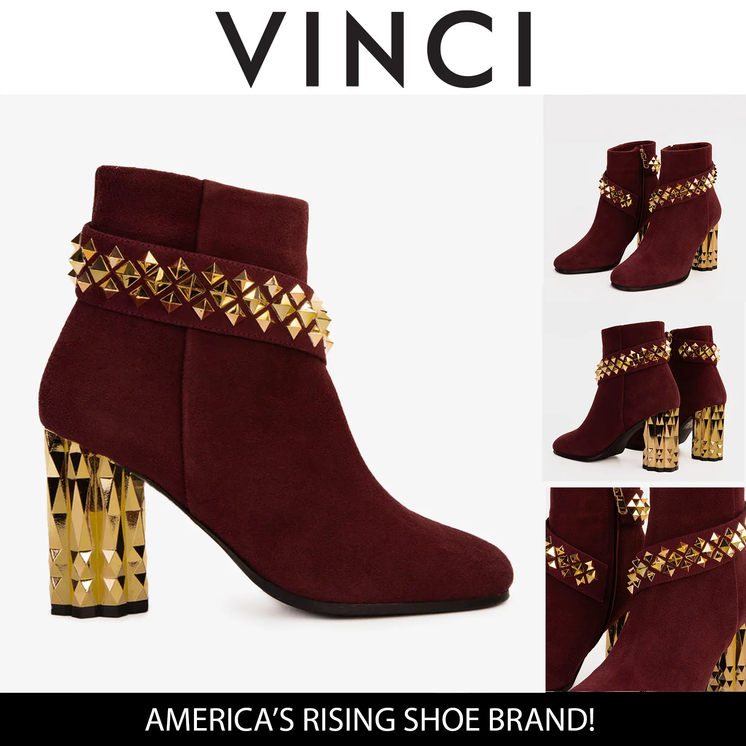The Metal Burgundy Suede Leather Block Heel Women Boot - Image 7