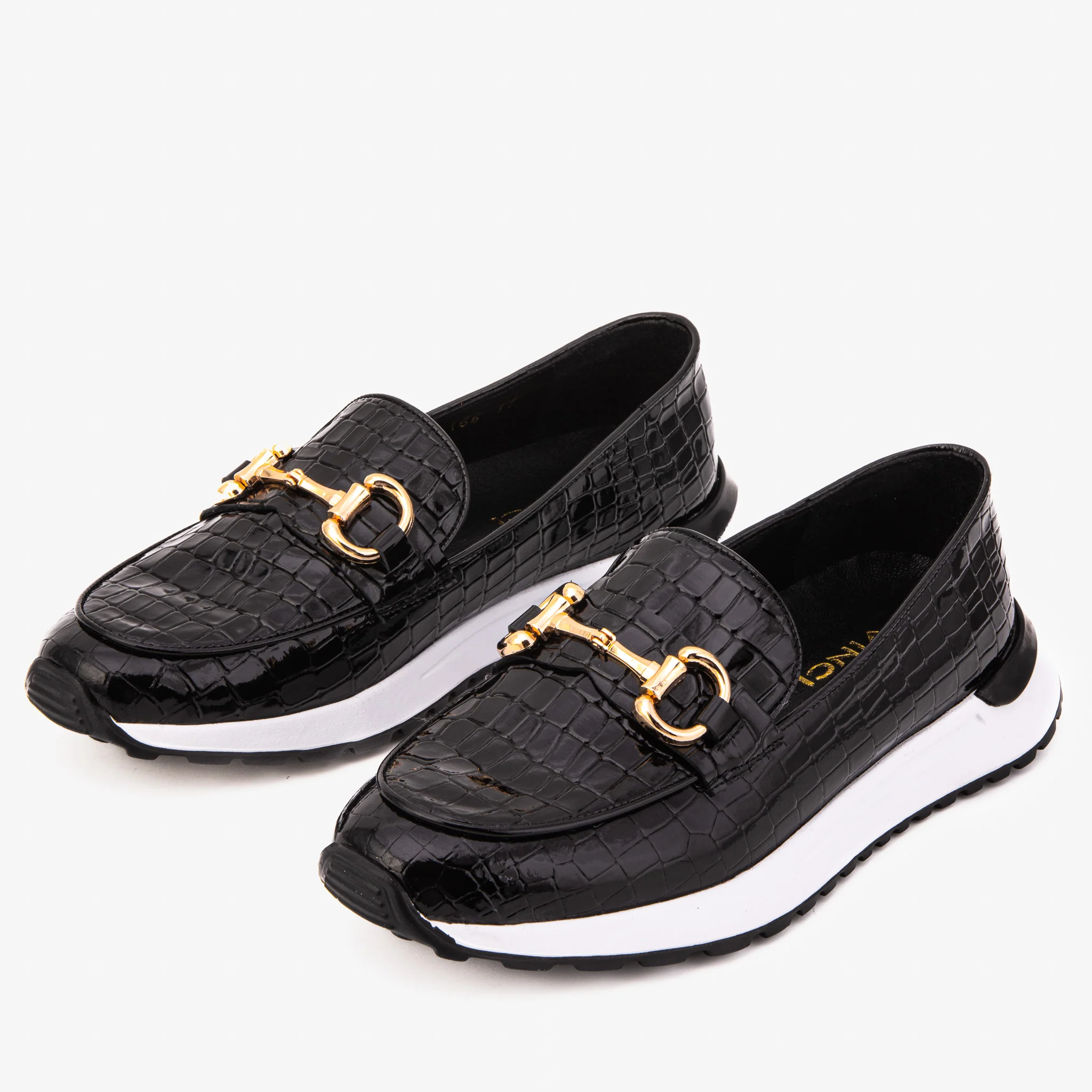 The Milan Black Croc-Embossed Patent Leather Women Sneaker - Image 5