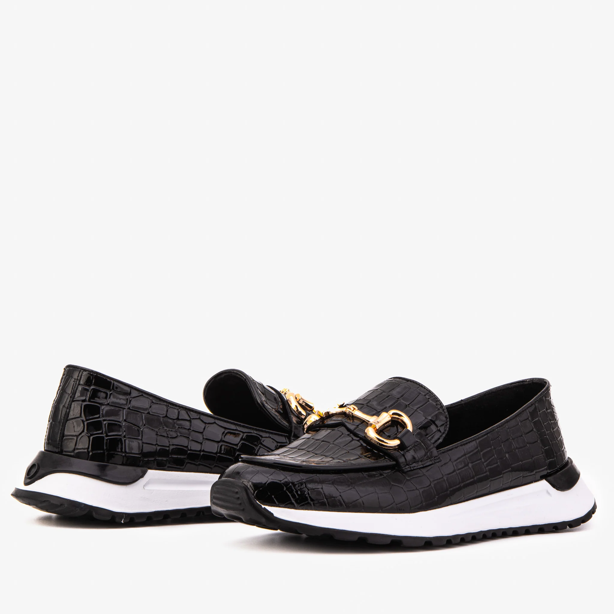 The Milan Black Croc-Embossed Patent Leather Women Sneaker - Image 6