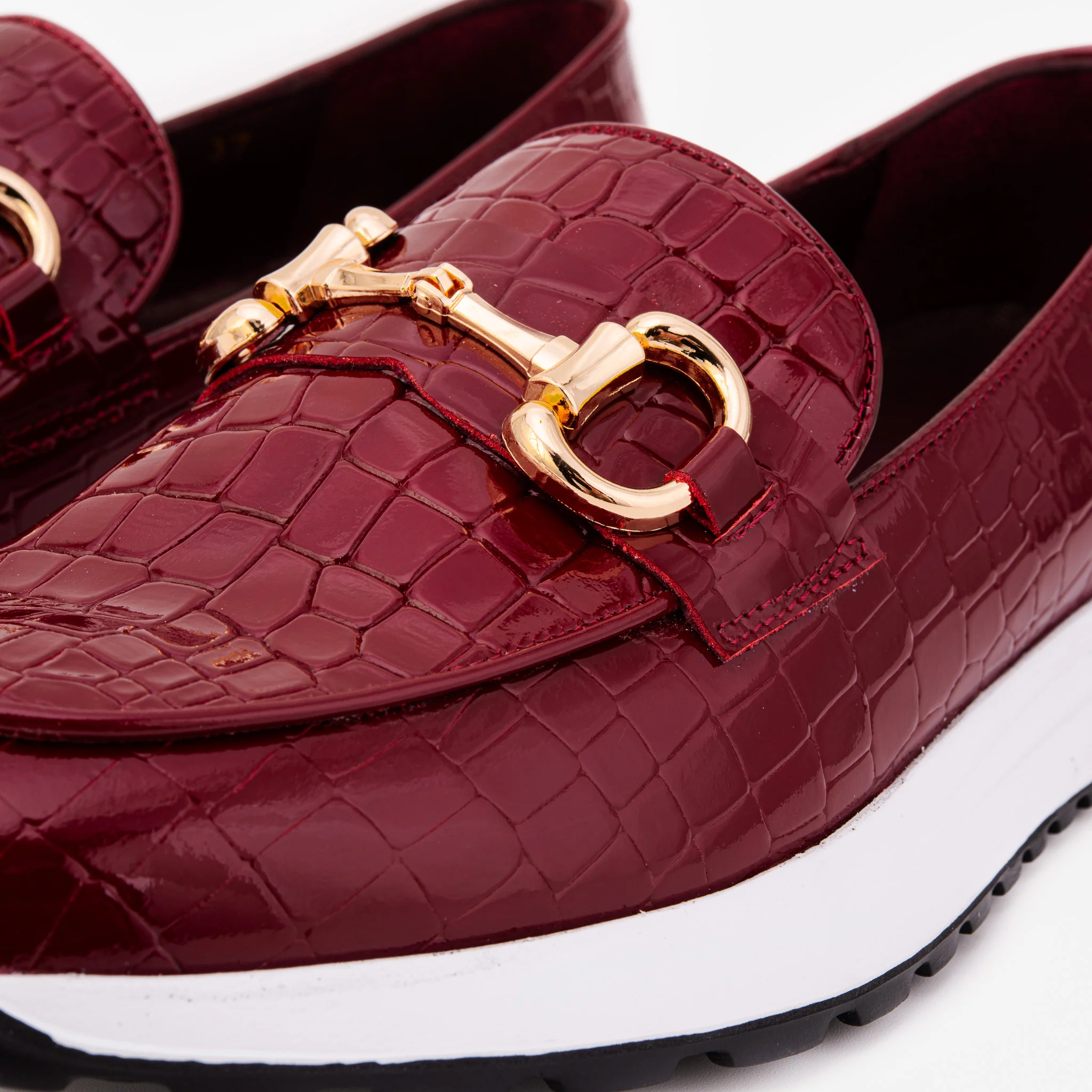 The Milan Burgundy Croc-Embossed Patent Leather Women Sneaker - Image 6