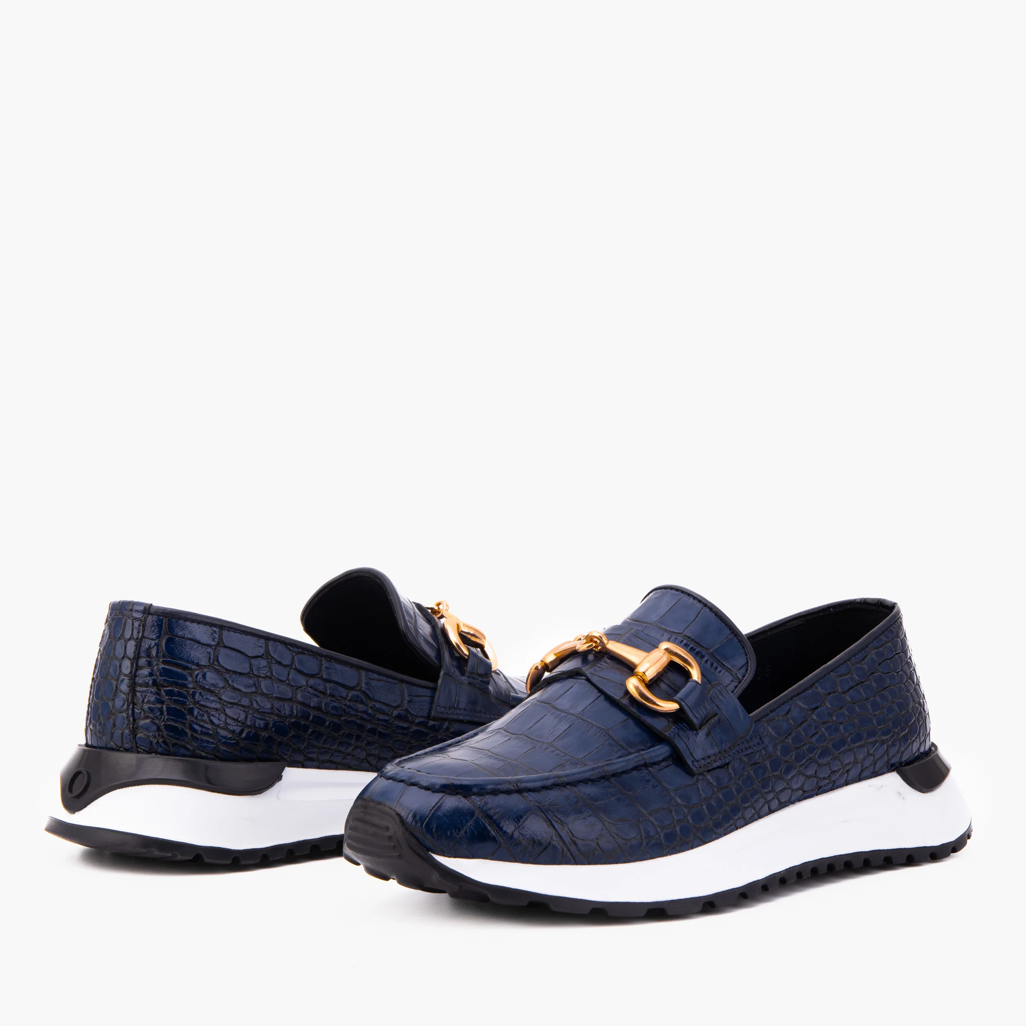 The Milan Navy Croc-Embossed Leather Women Sneaker - Image 5