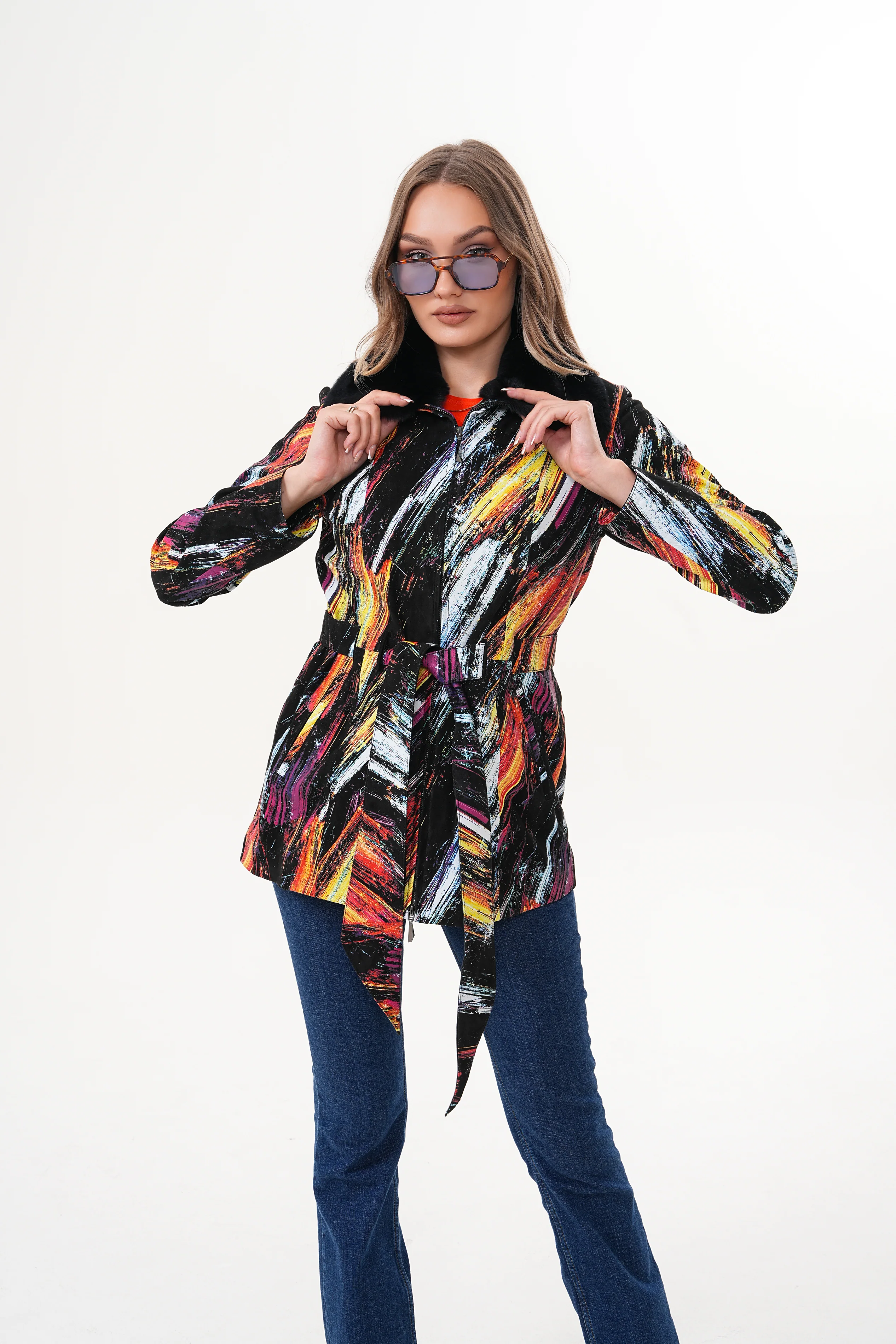 The Mirage Brushstroke Leather Women Jacket - Image 11