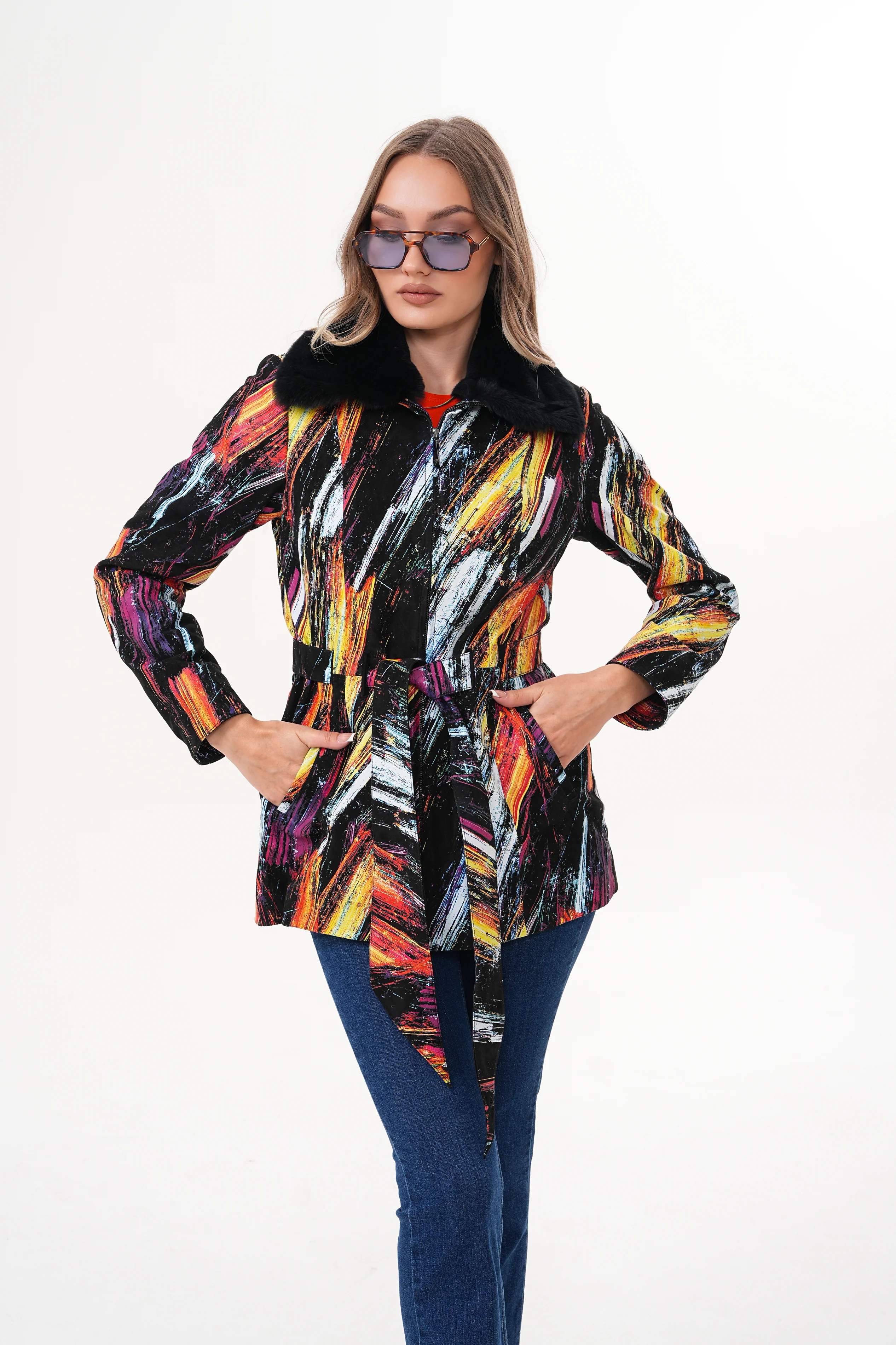 The Mirage Brushstroke Leather Women Jacket - Image 3