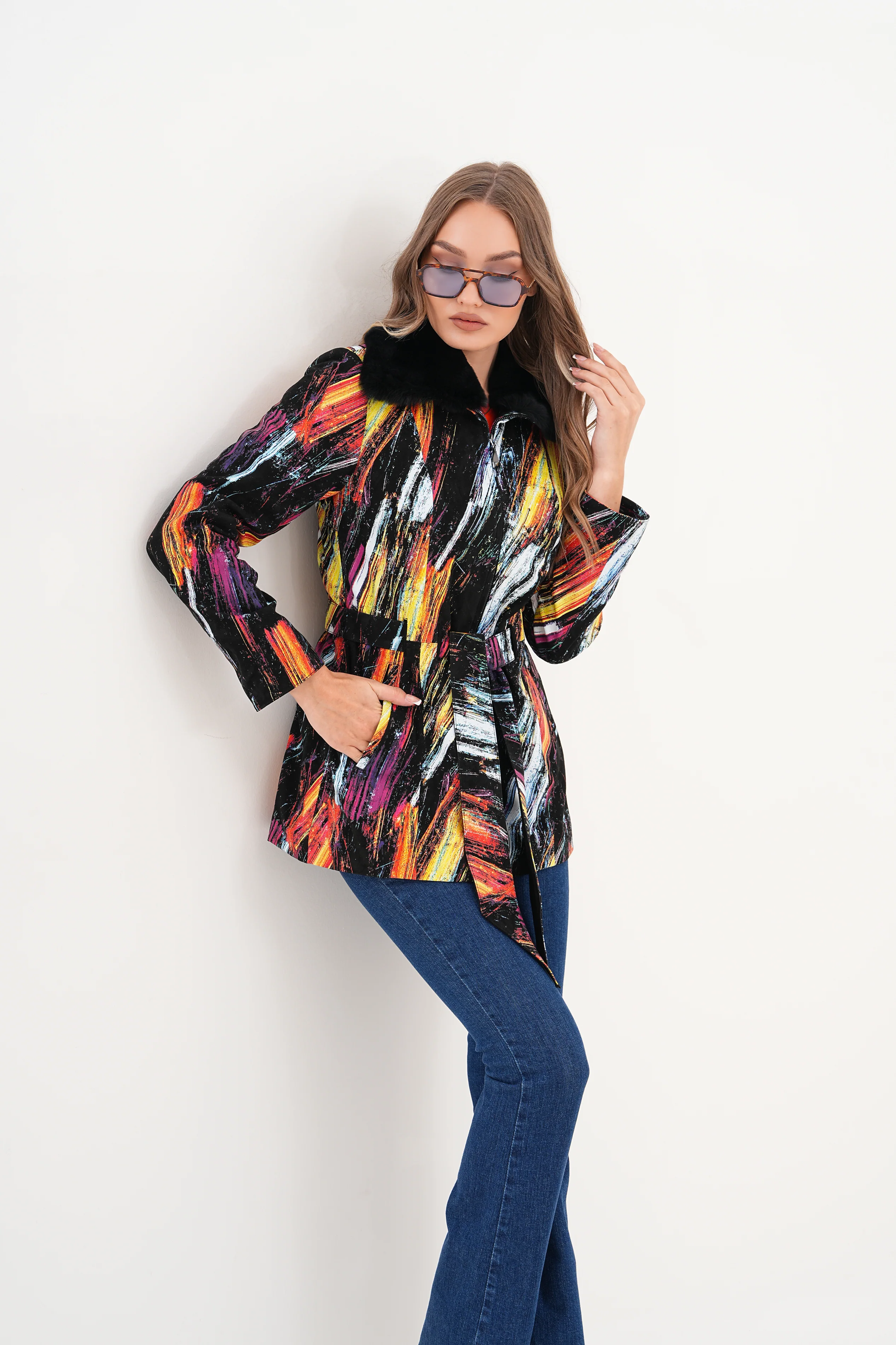 The Mirage Brushstroke Leather Women Jacket - Image 6