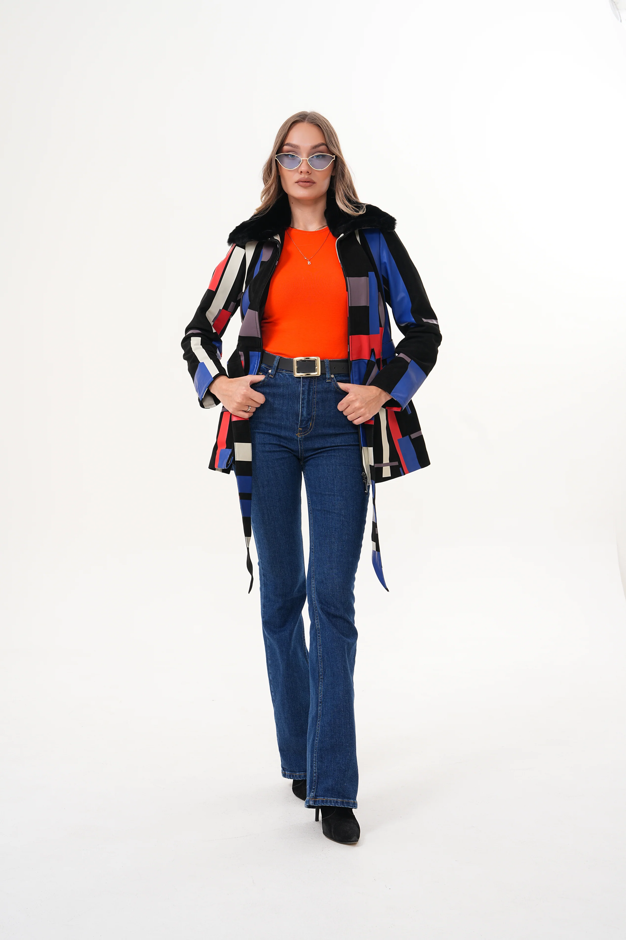 The Mirage Geo Pattern Leather Women Jacket - Image 11