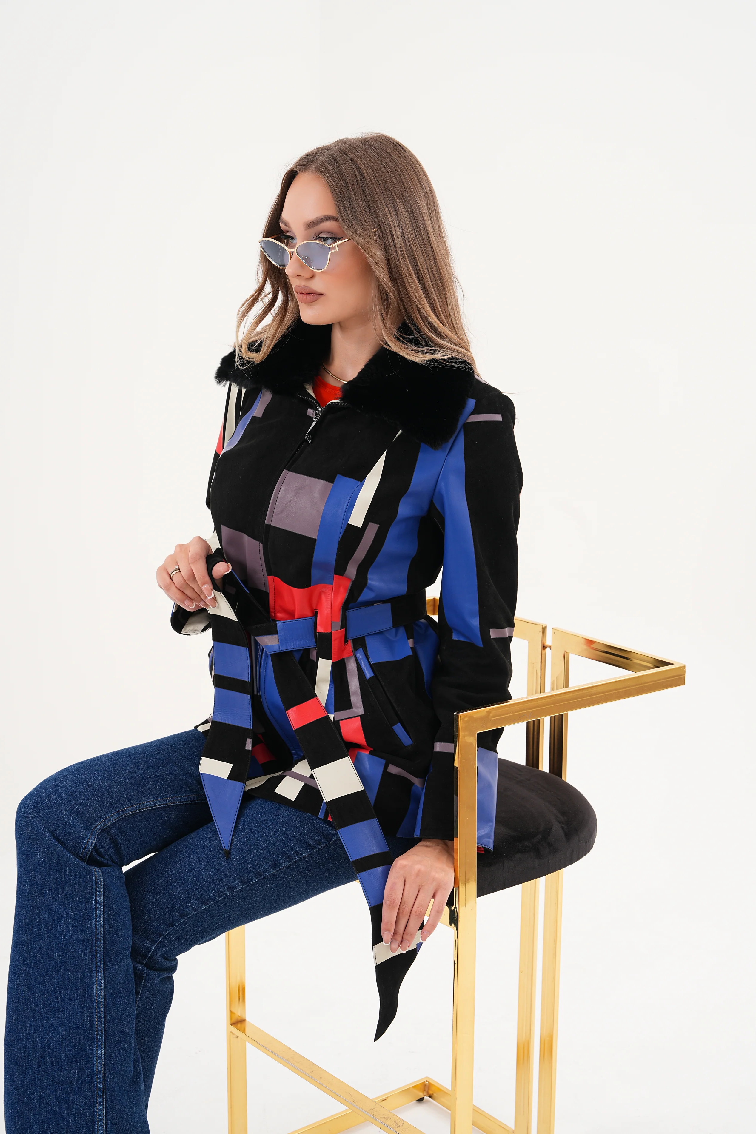 The Mirage Geo Pattern Leather Women Jacket - Image 3